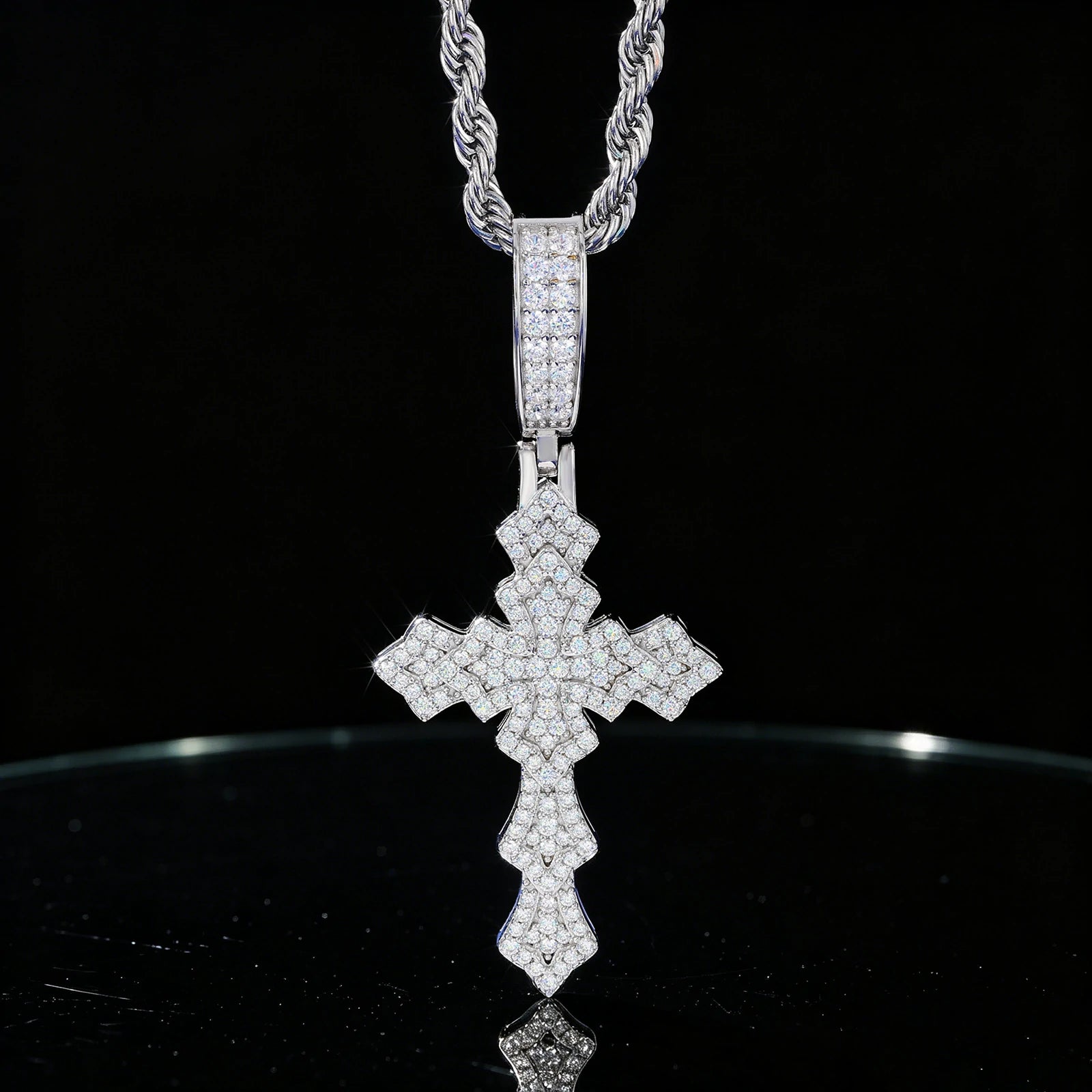 S925 Moissanite Layered Cross Pendant