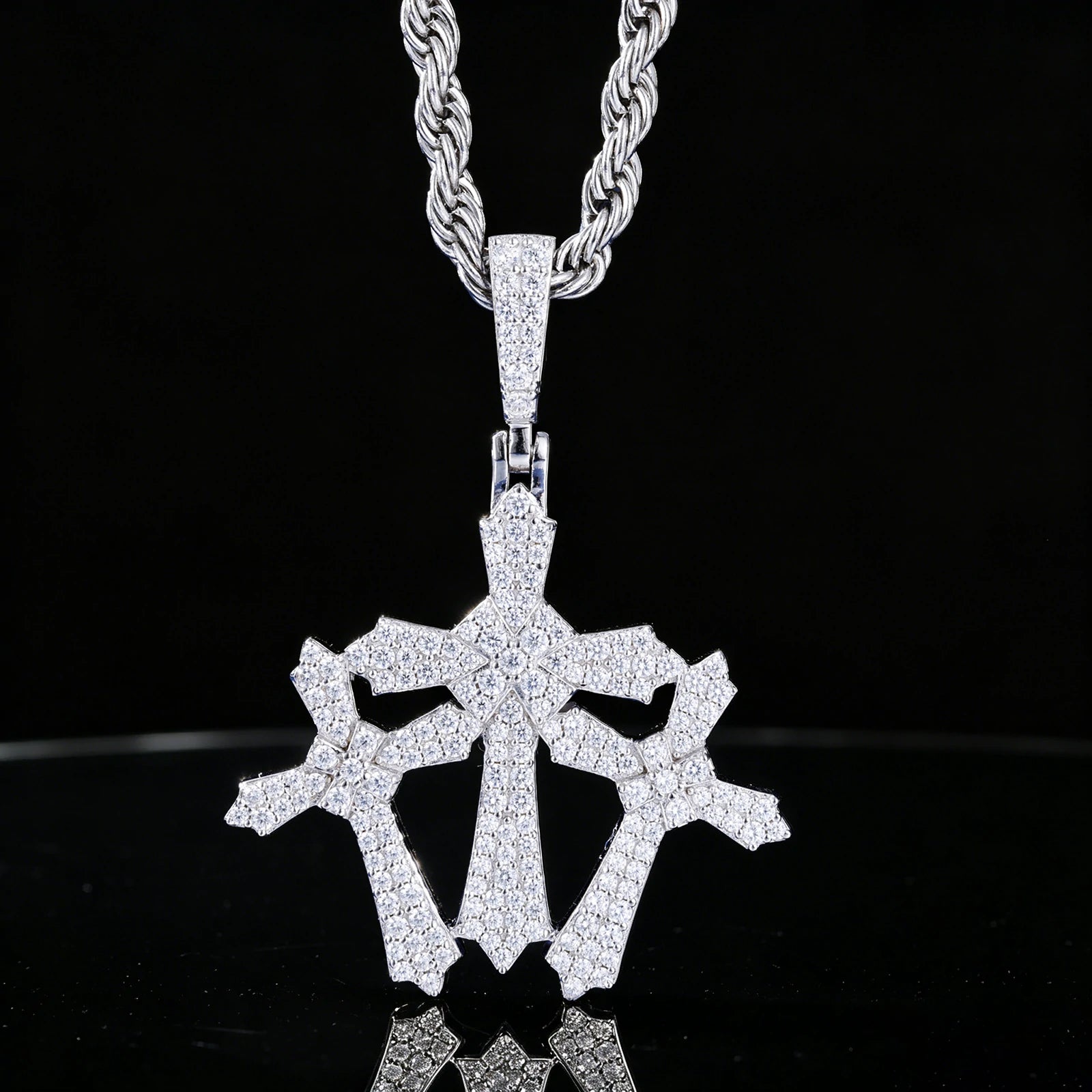 S925 Moissanite Triple Cross Pendant