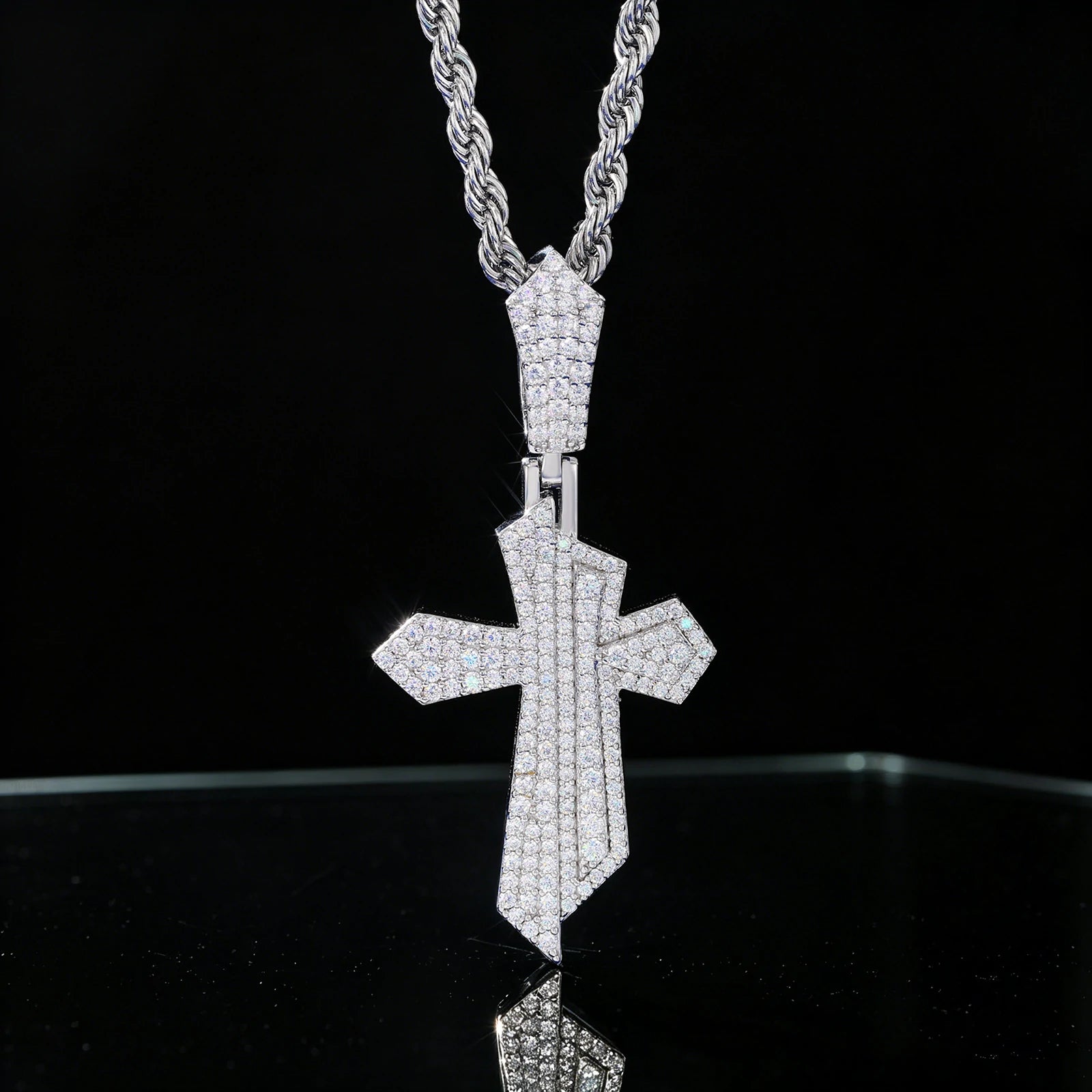 S925 Moissanite Displacement Cross Pendant
