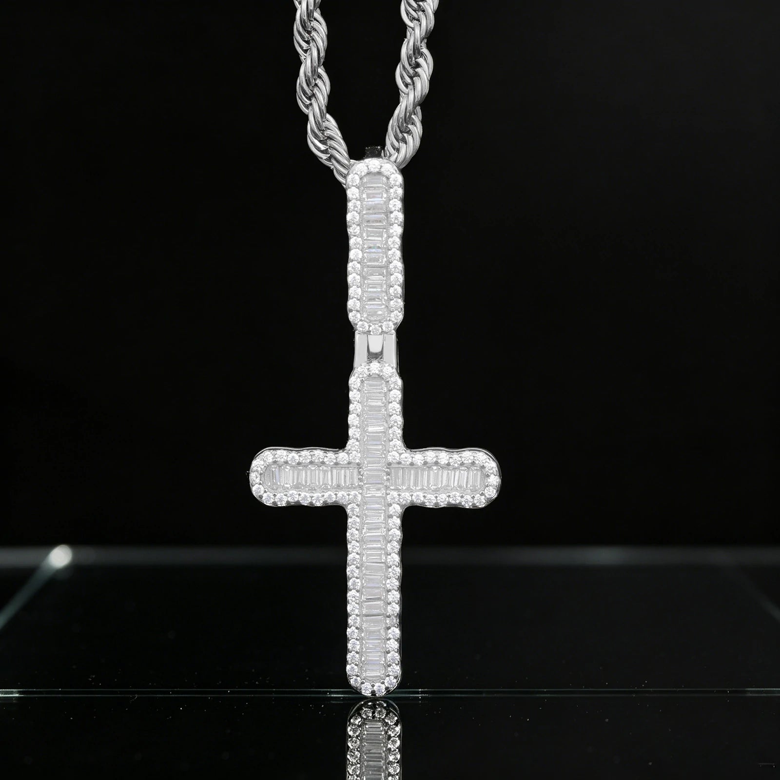 S925 Baguette Moissanite Cross Pendant