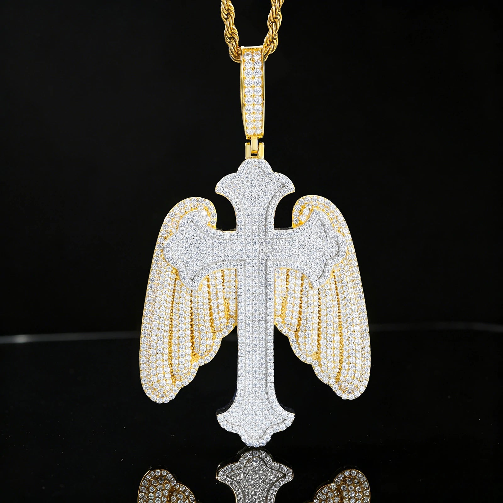 S925 Moissanite Wing Cross Pendant