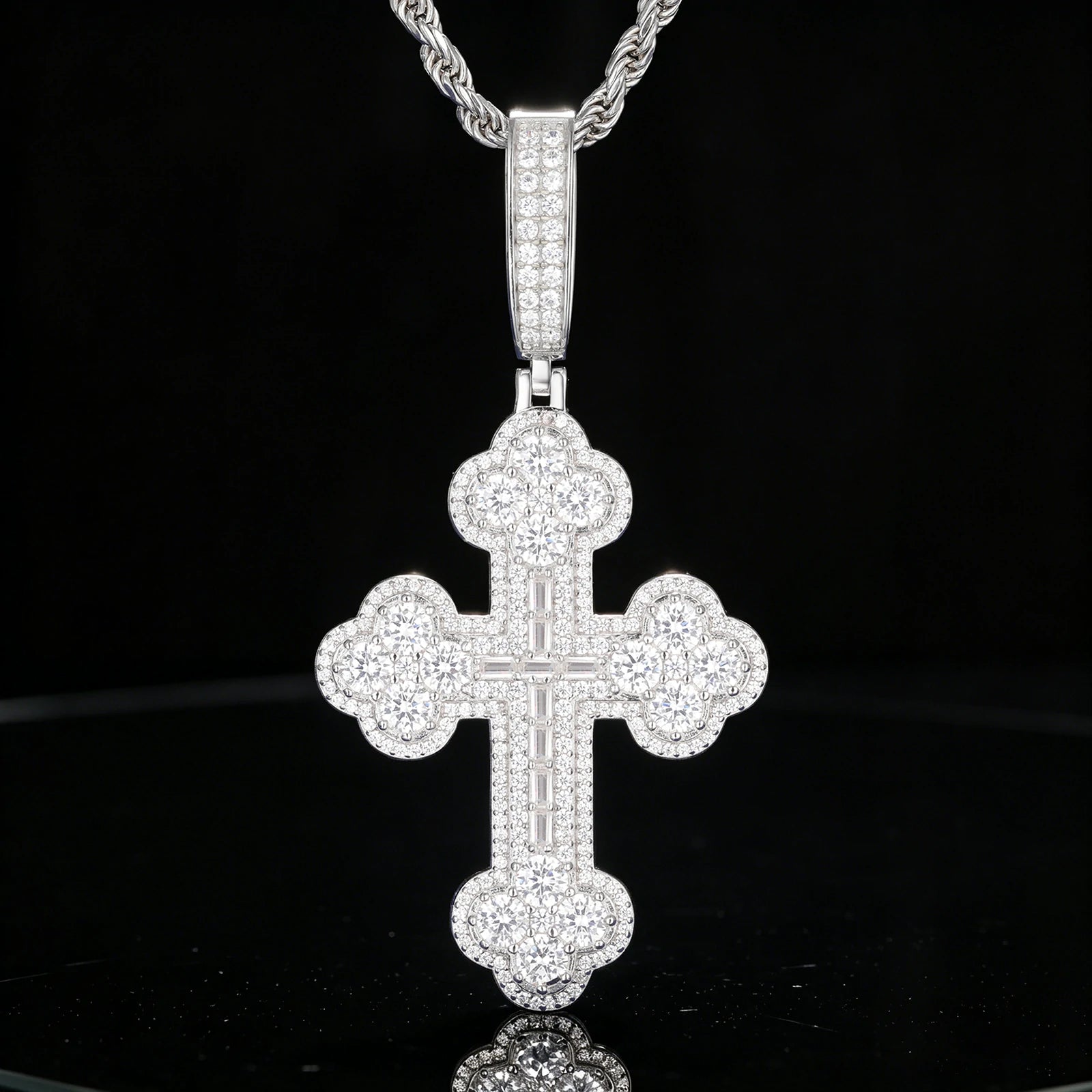 S925 Moissanite 2 Layers Iris Cross Pendant
