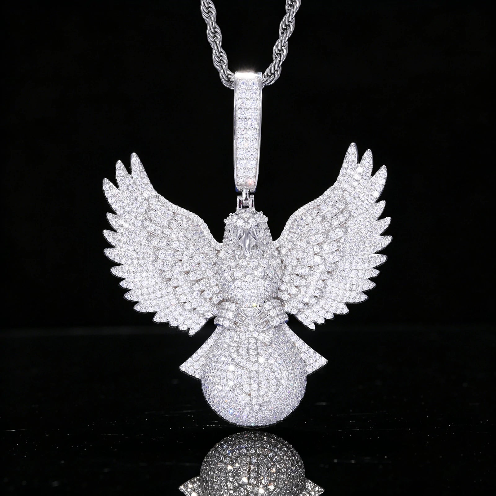 S925 Moissanite Bald Eagle Grabs the Money Bag Pendant
