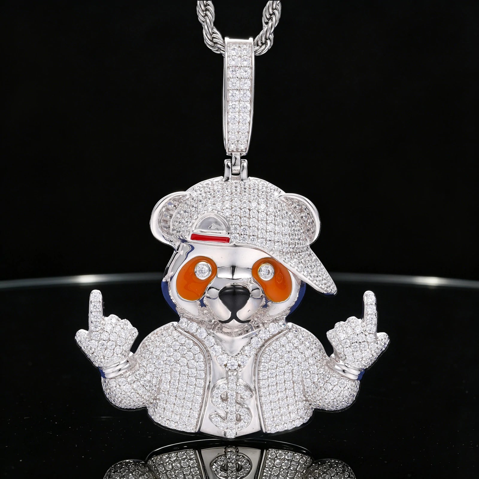S925 Moissanite Hip Hop Bear Pendant