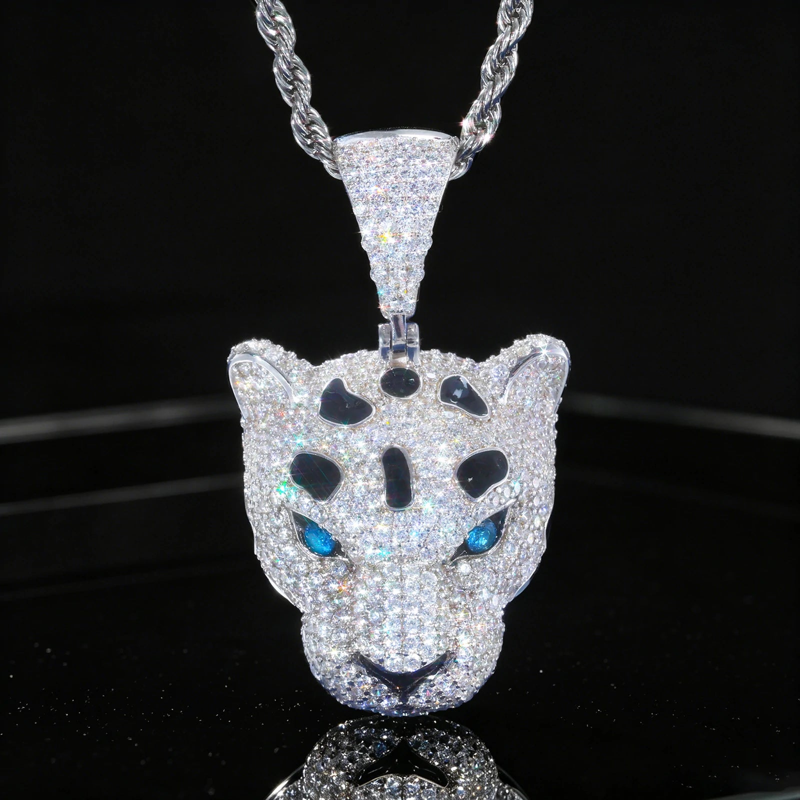 S925 Moissanite Leopard Head Pendant