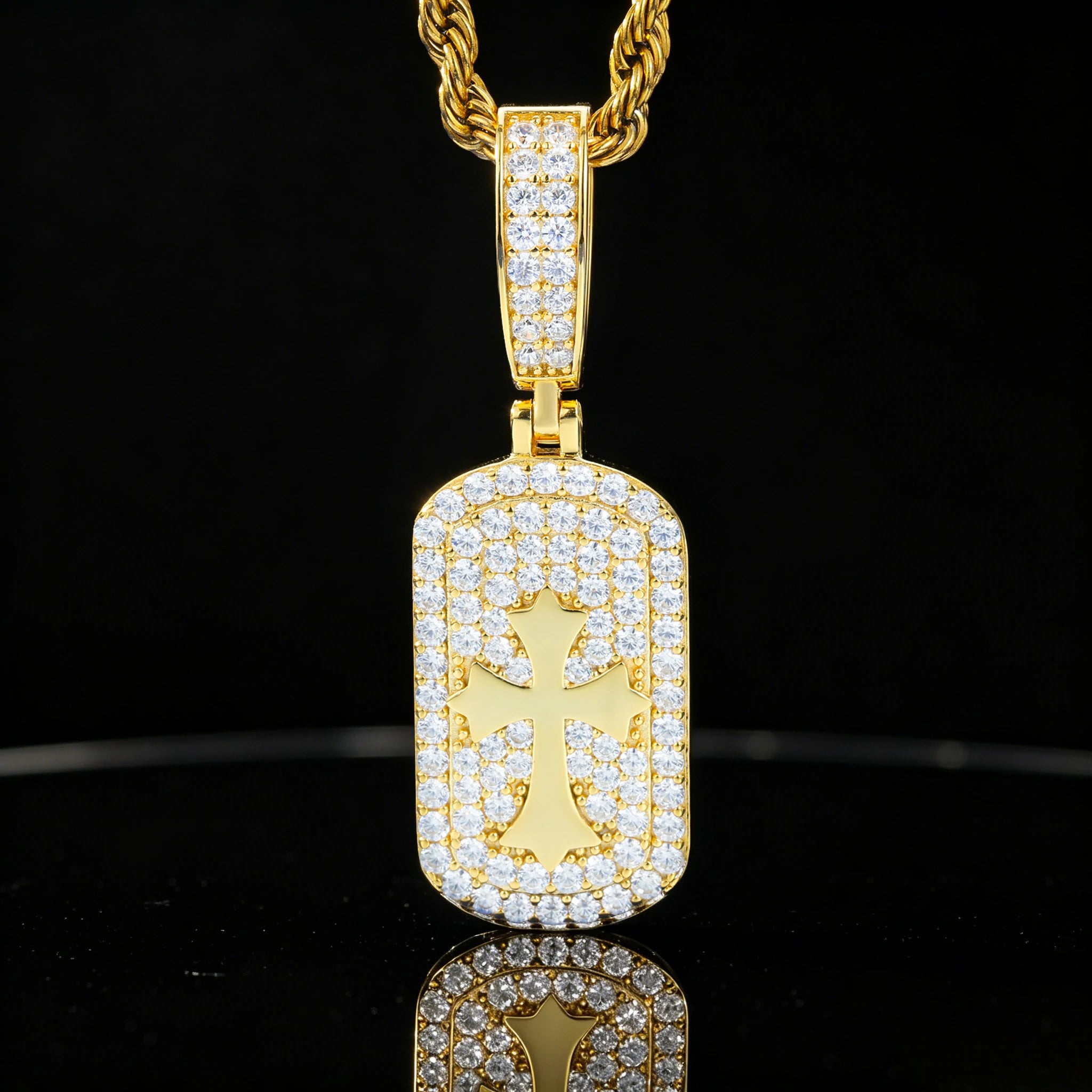 S925 Moissanite Cross Sign Dog Tag Pendant