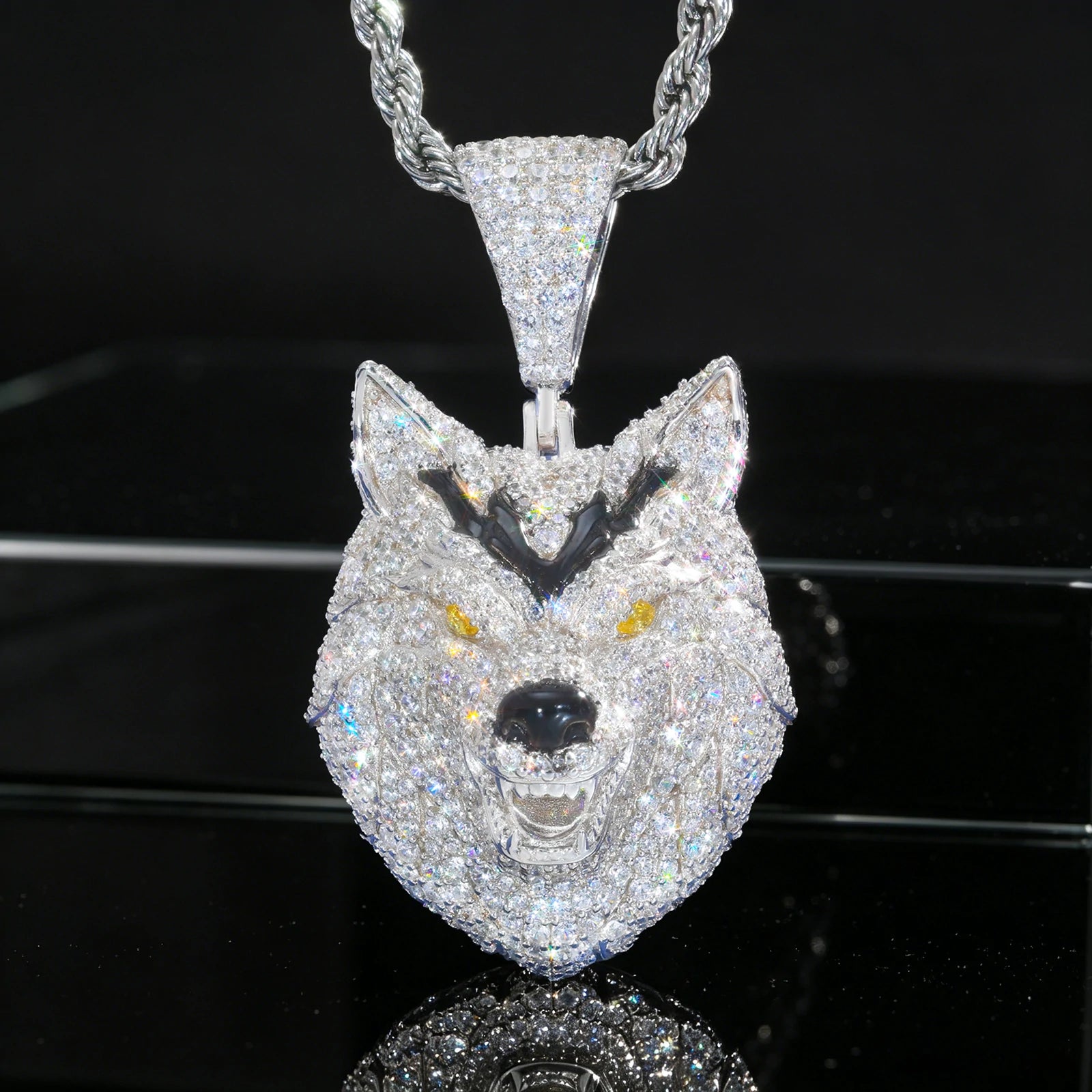S925 Moissanite Wolf Head Pendant