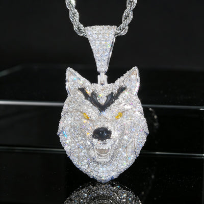 S925 Moissanite Wolf Head Pendant