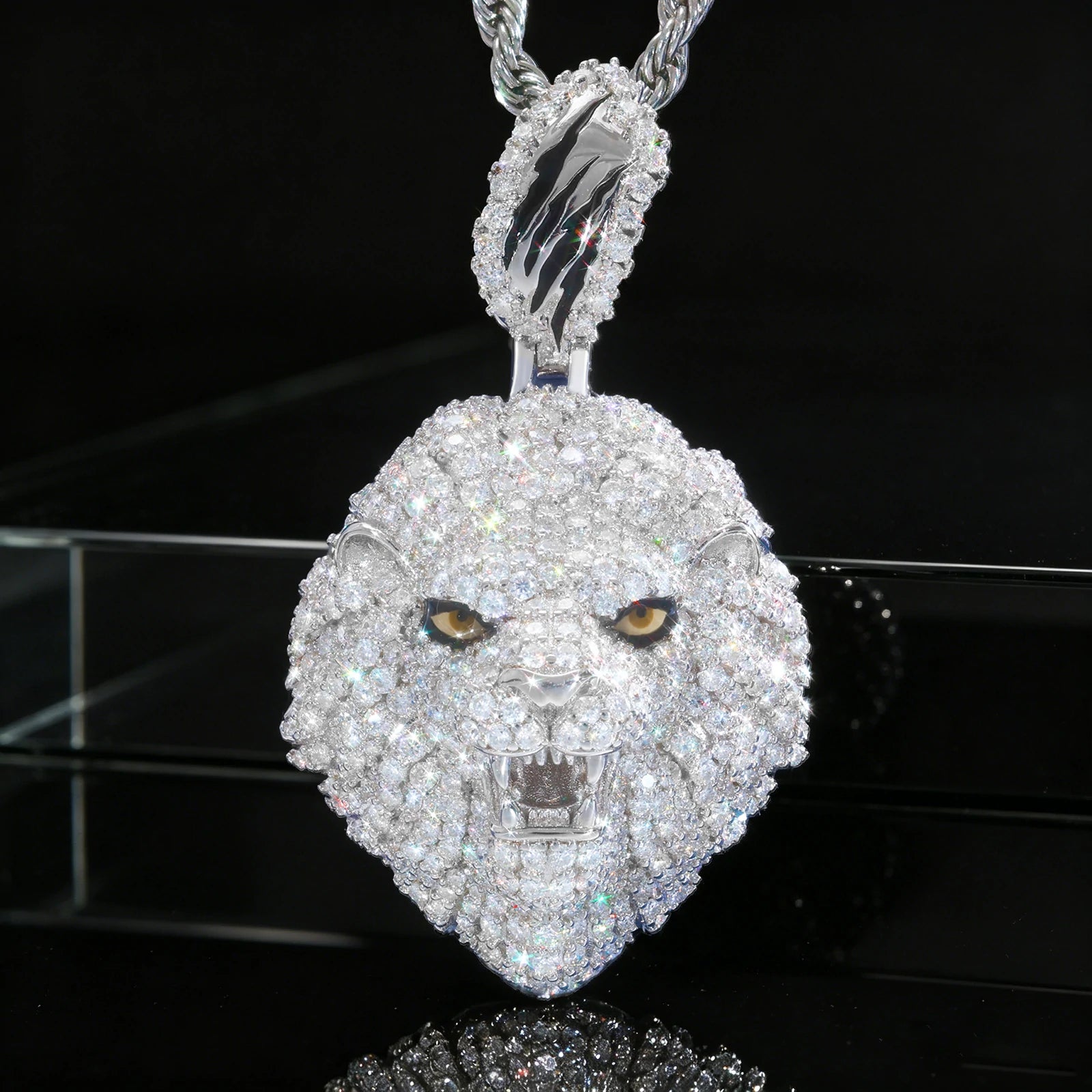 S925 Micro Pave Moissanite Lion Head Pendant