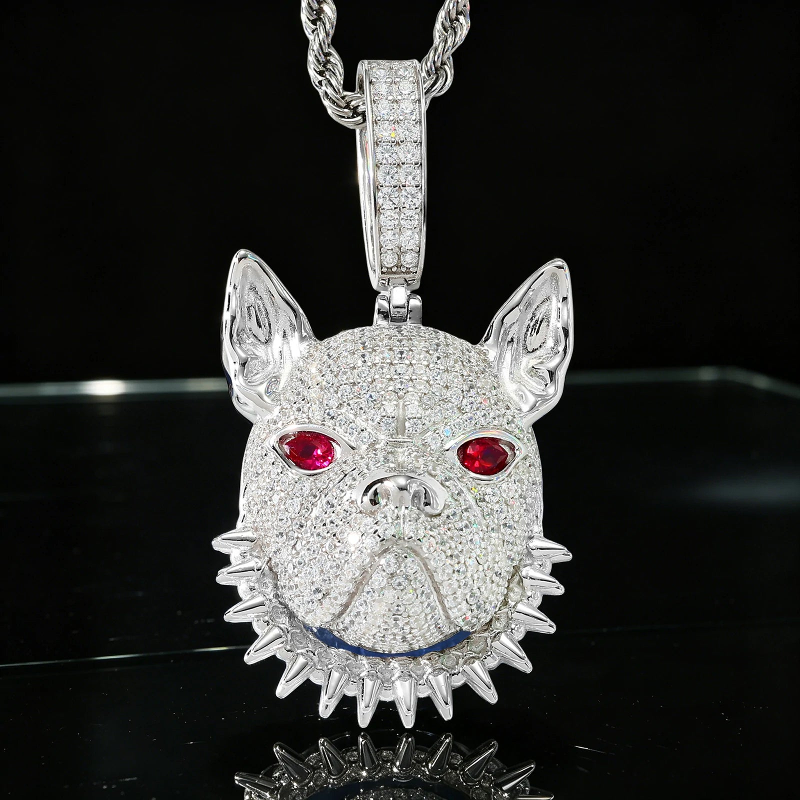 S925 Moissanite Pitbull Spike Collar Pendant