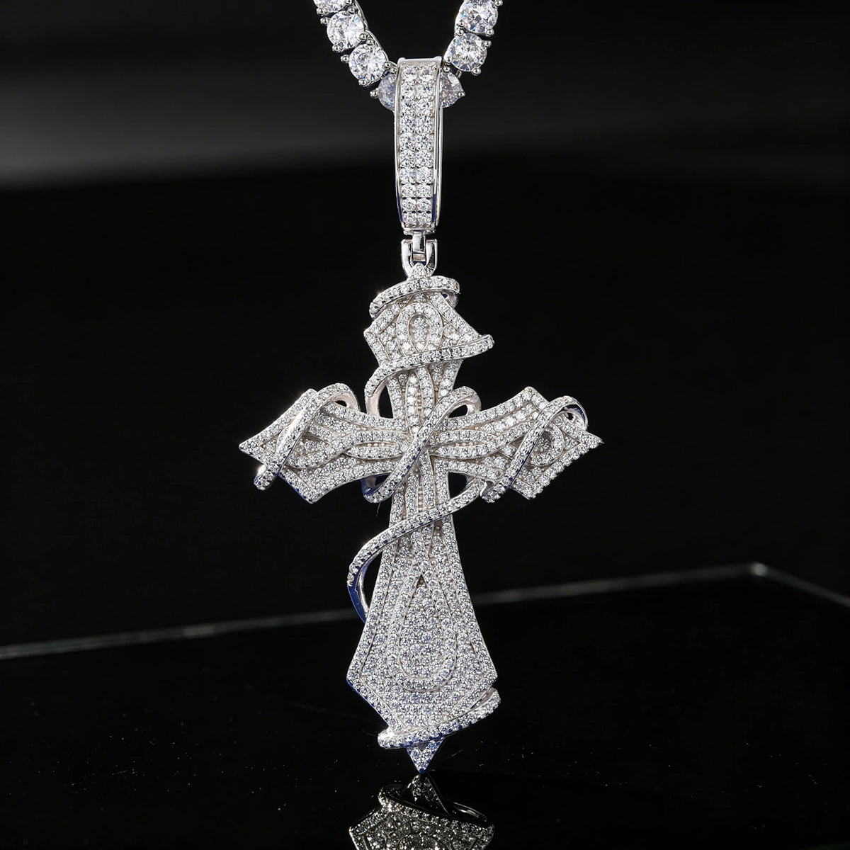 925 Sterling Silver VVS Moissanite Thorns Cross Pendant for Men