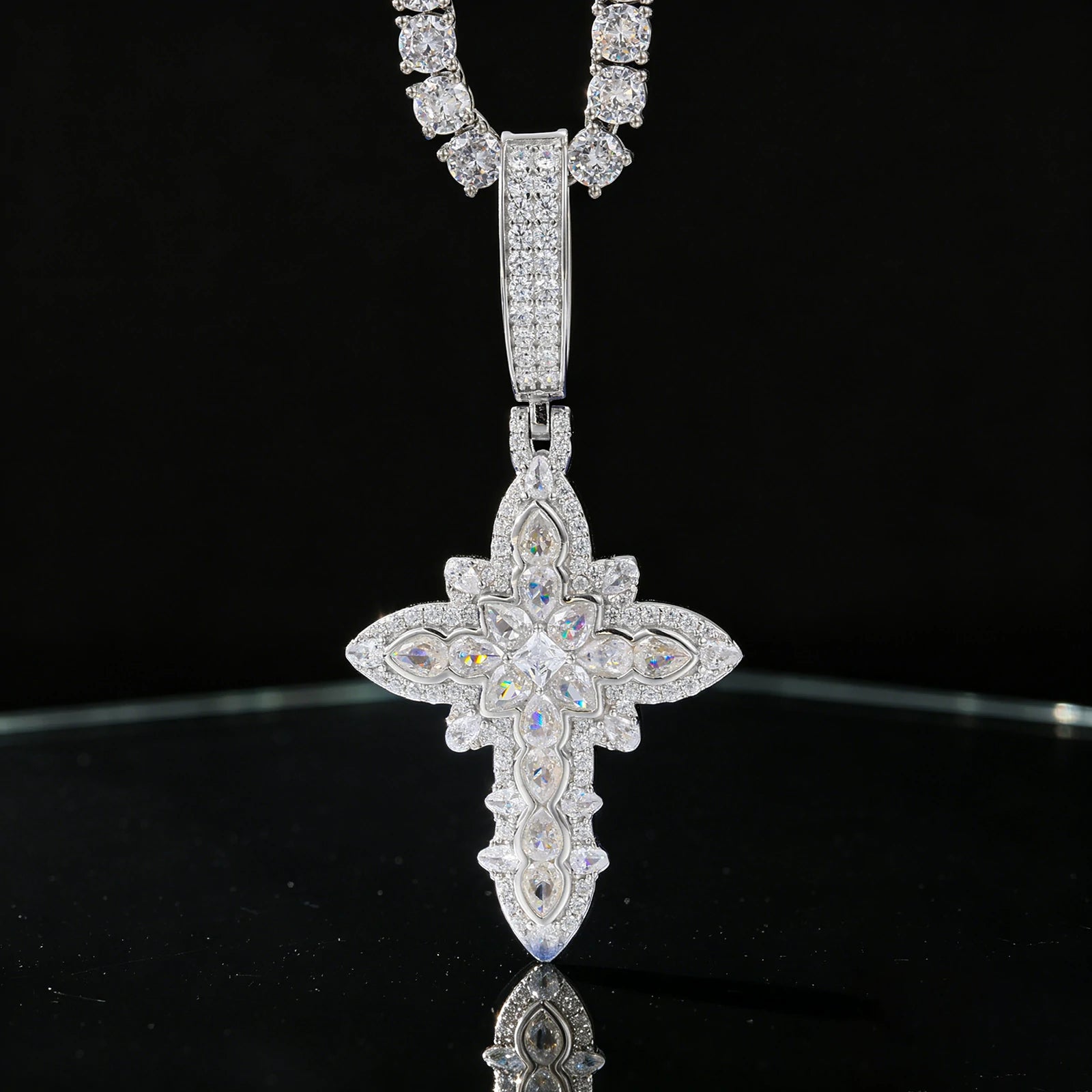 S925 Pear Cut Moissanite Cross Pendant