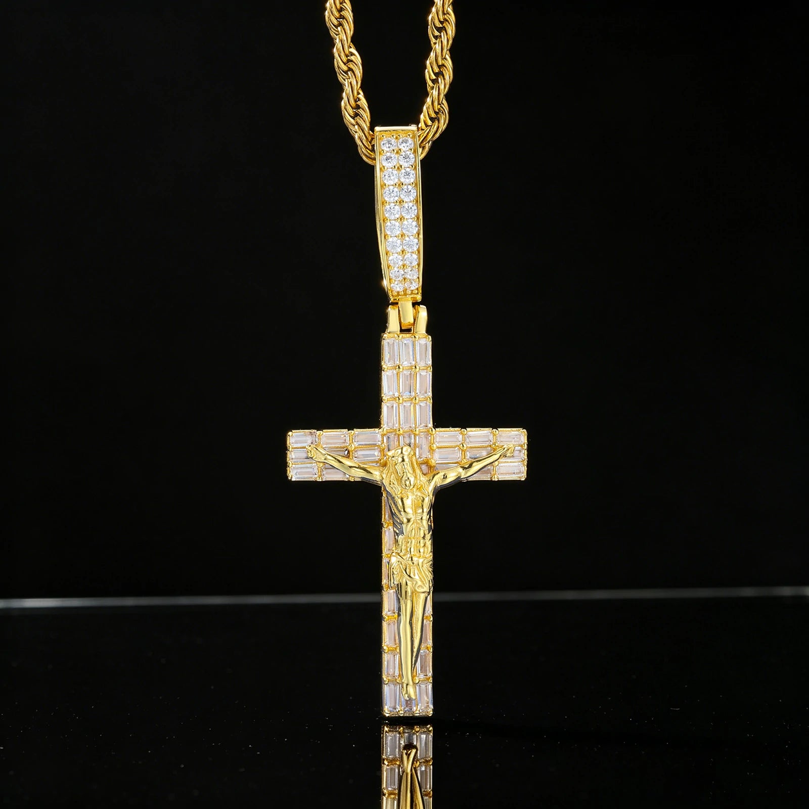 S925 Baguette Moissanite Crucifix Cross Pendant