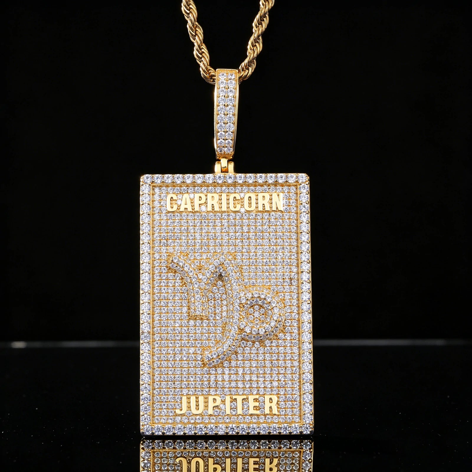S925 Micro Paved Moissanite Capricorn Sign Dog Tag Pendant