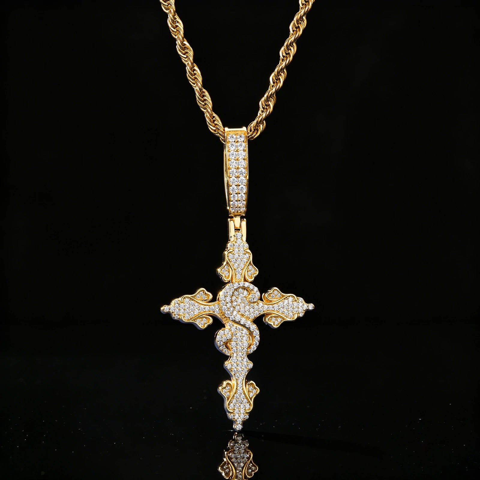 S925 Moissanite Cross Pendant With Letter S