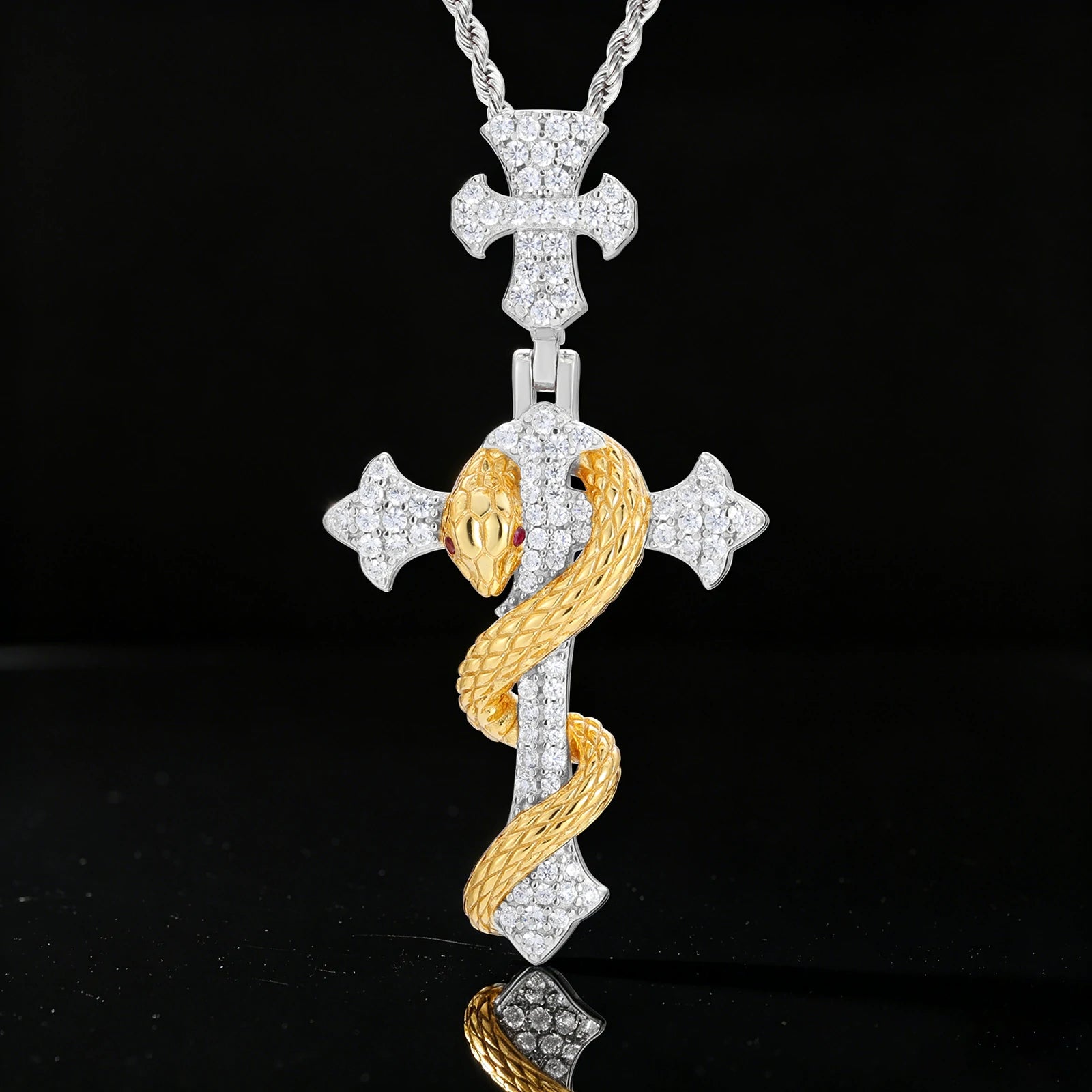 S925 Moissanite The Rod of Asclepius Cross Pendant