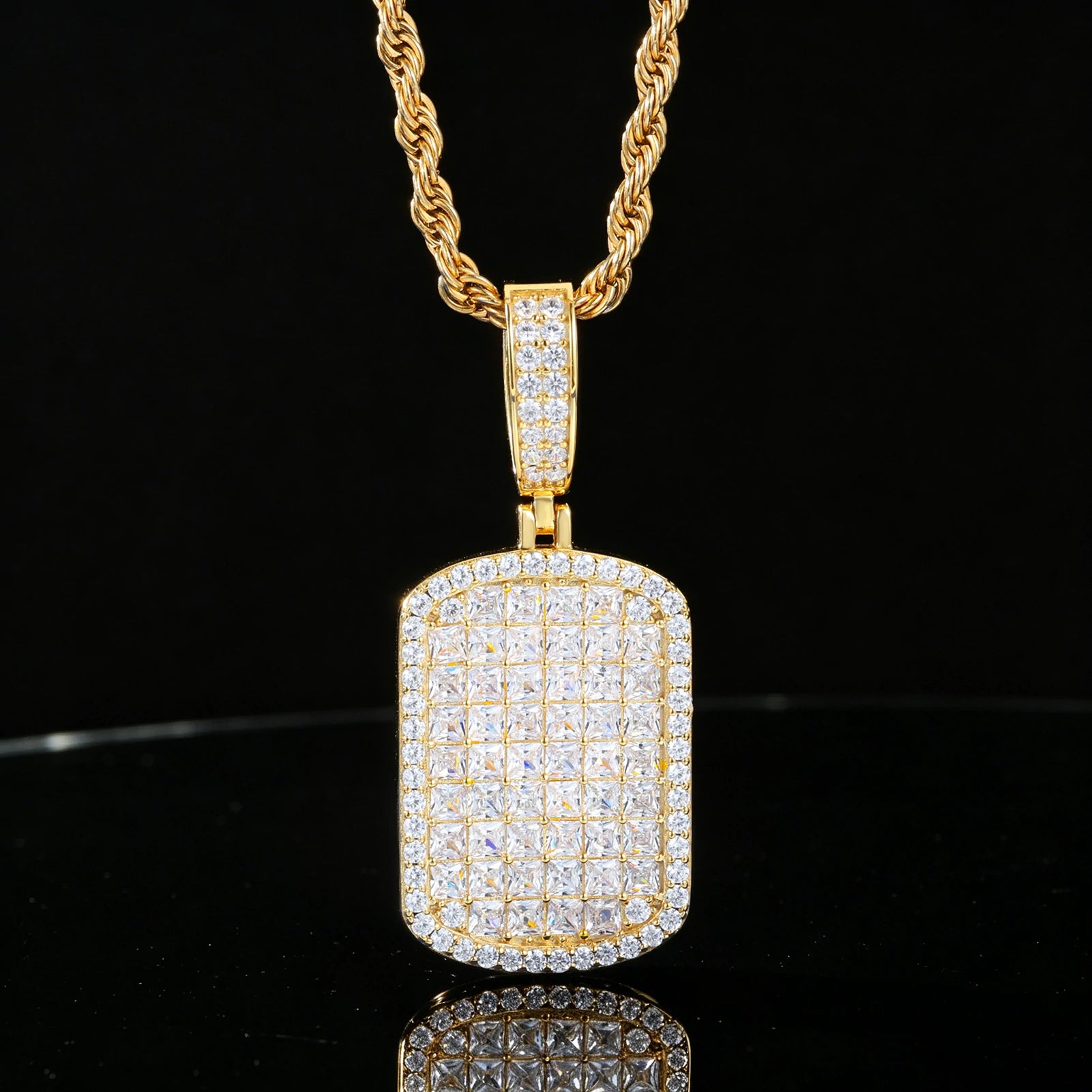 S925 Princess Cut Moissanite Dog Tag Pendant