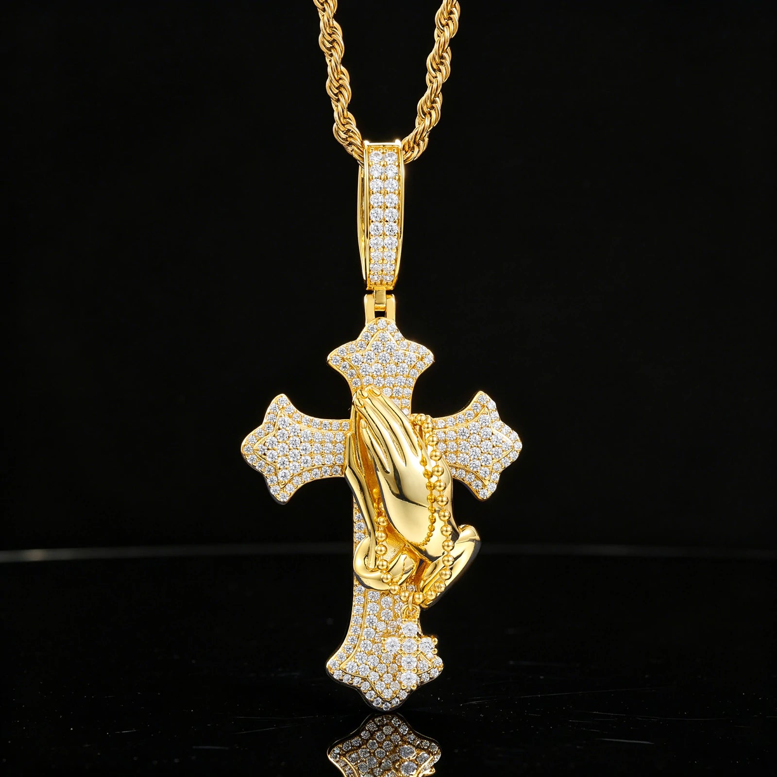 S925 Moissanite Flory Cross Pendant With Pray Hand