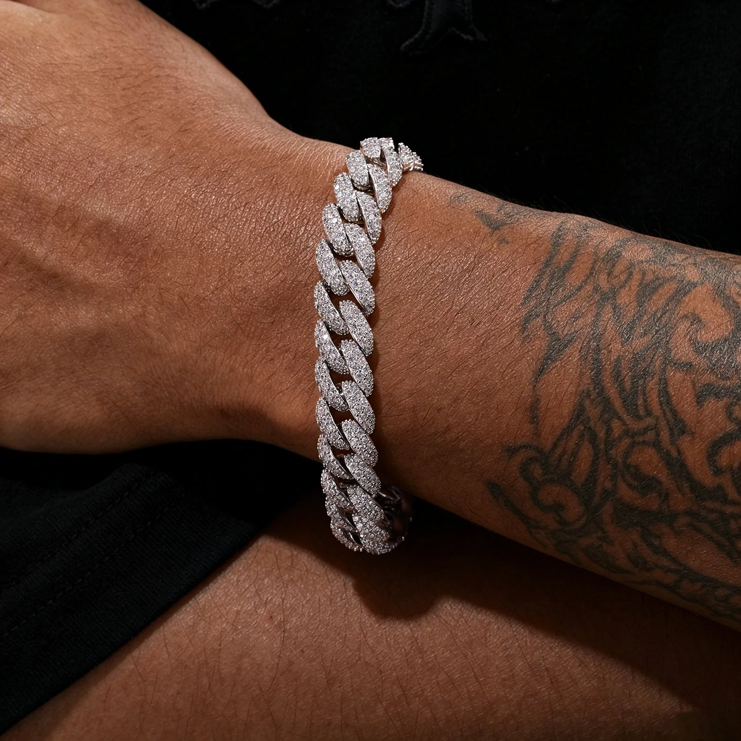 （CZ）10mm 2 Rows CZ Bubble Cuban Link Bracelet