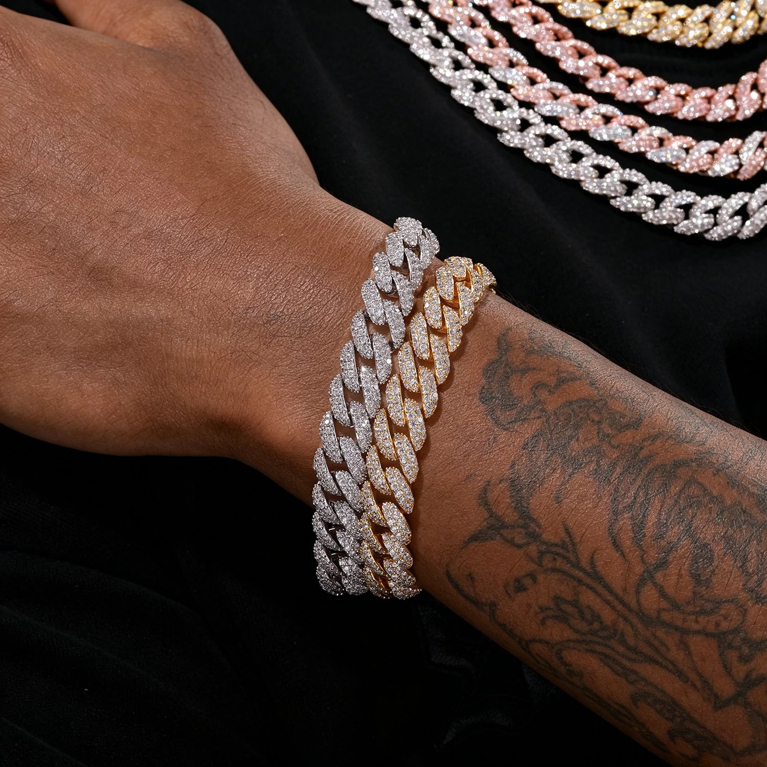 （CZ）10mm 2 Rows CZ Bubble Cuban Link Bracelet