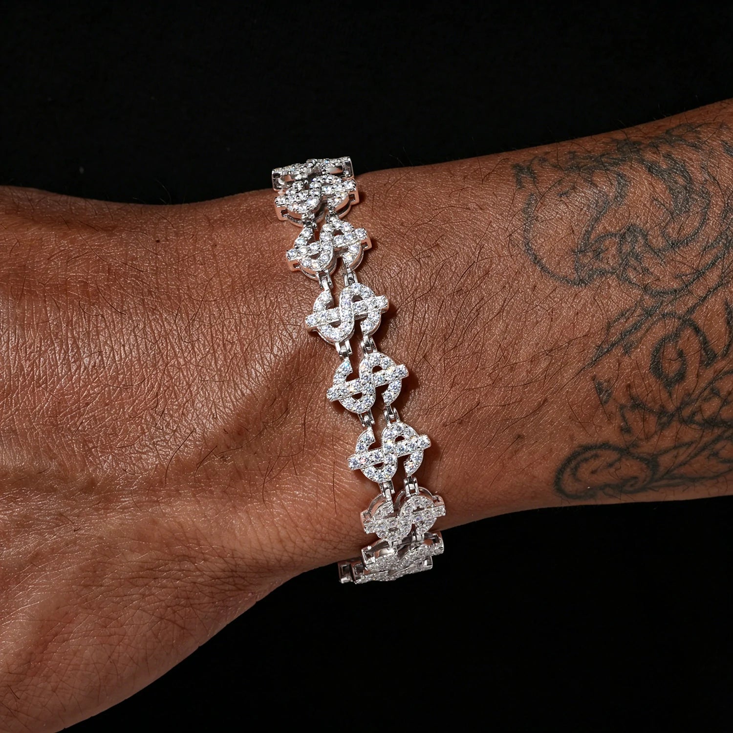 12mm S925 Moissanite US Dollar Link Bracelet
