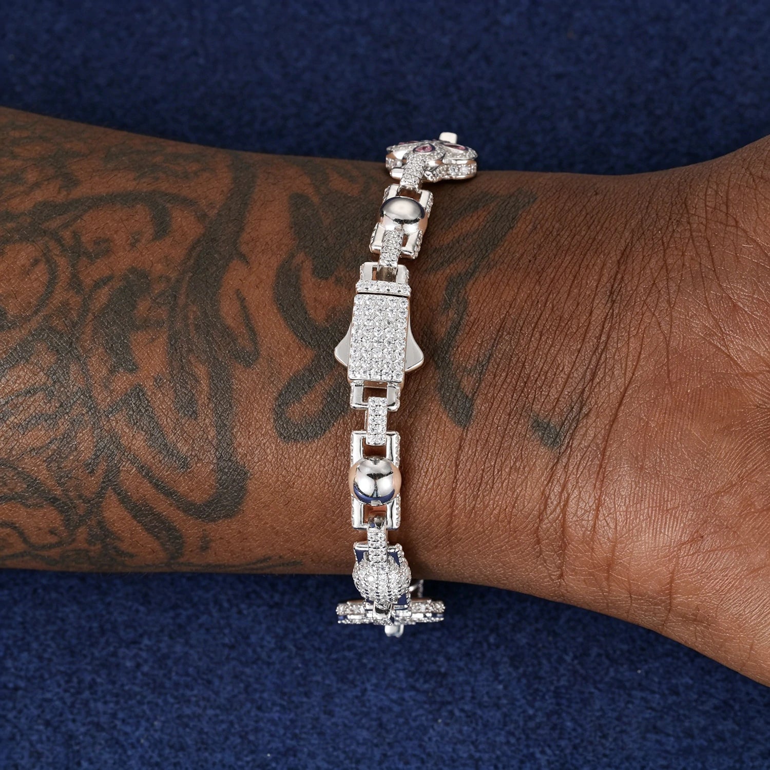 14mm S925 Moissanite Pink Four Leaf Clover Cross Bracelet
