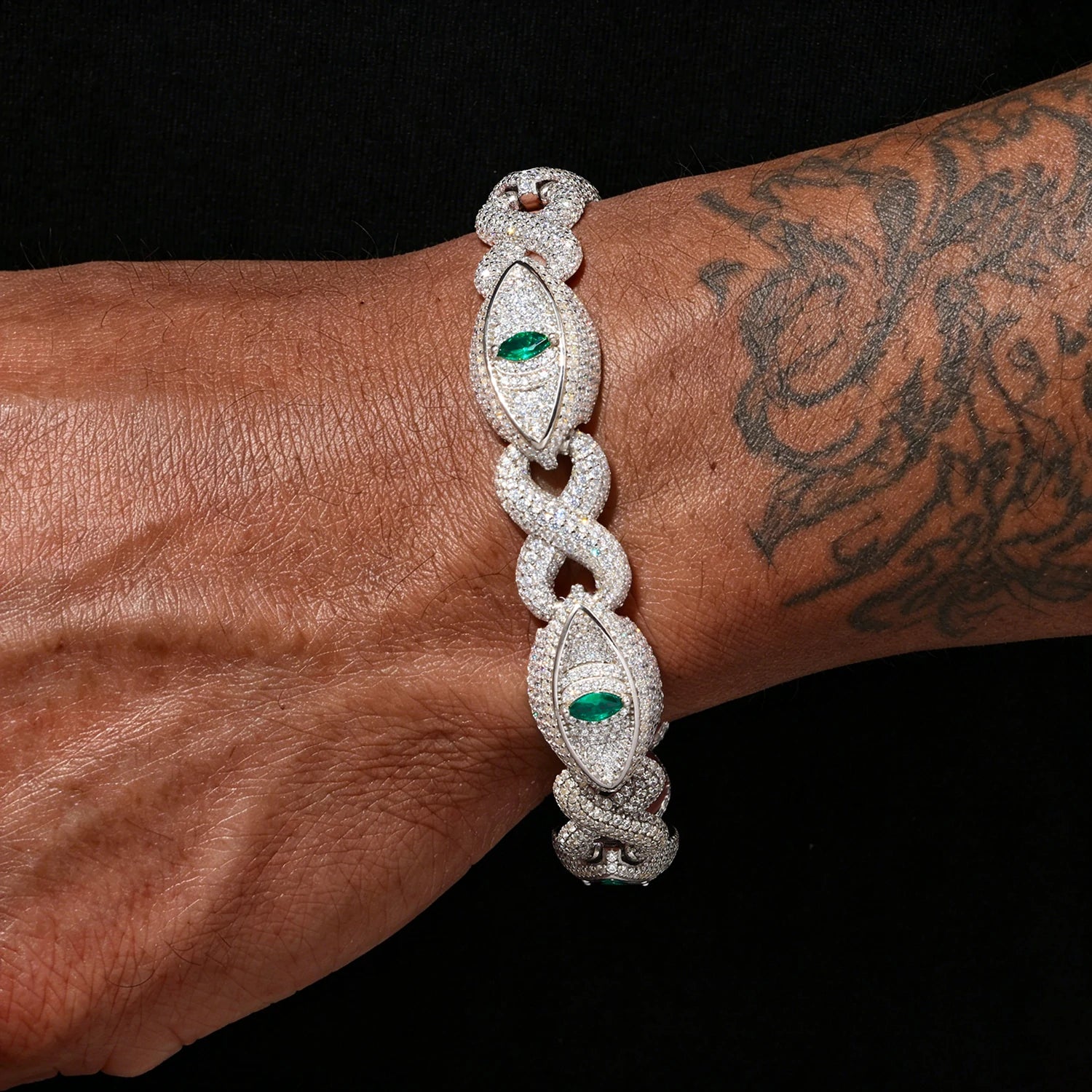 14mm S925 Moissanite Infinity Evil Eye Link Bracelet