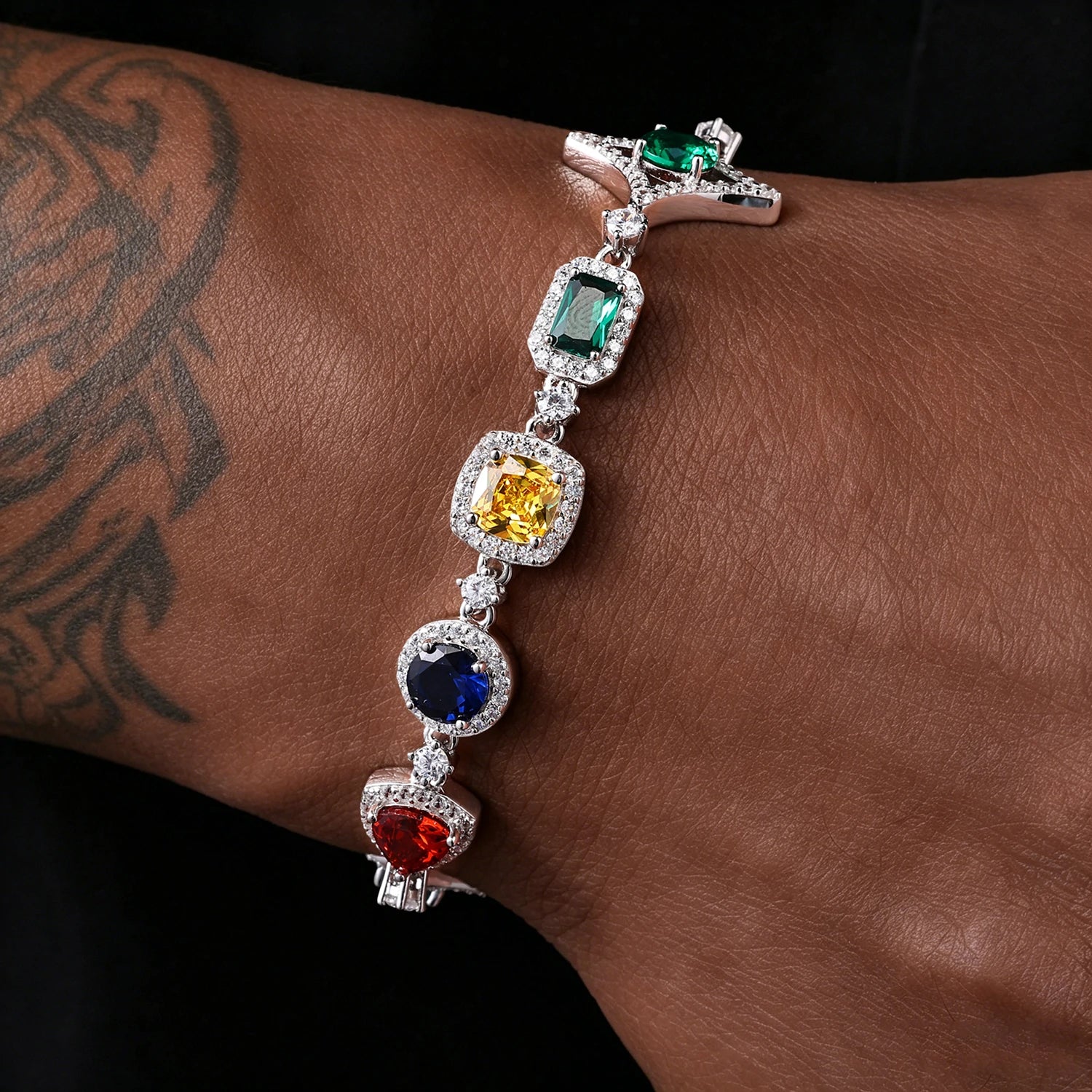 18mm S925 Moissanite Colored Star Halo Tennis Bracelet