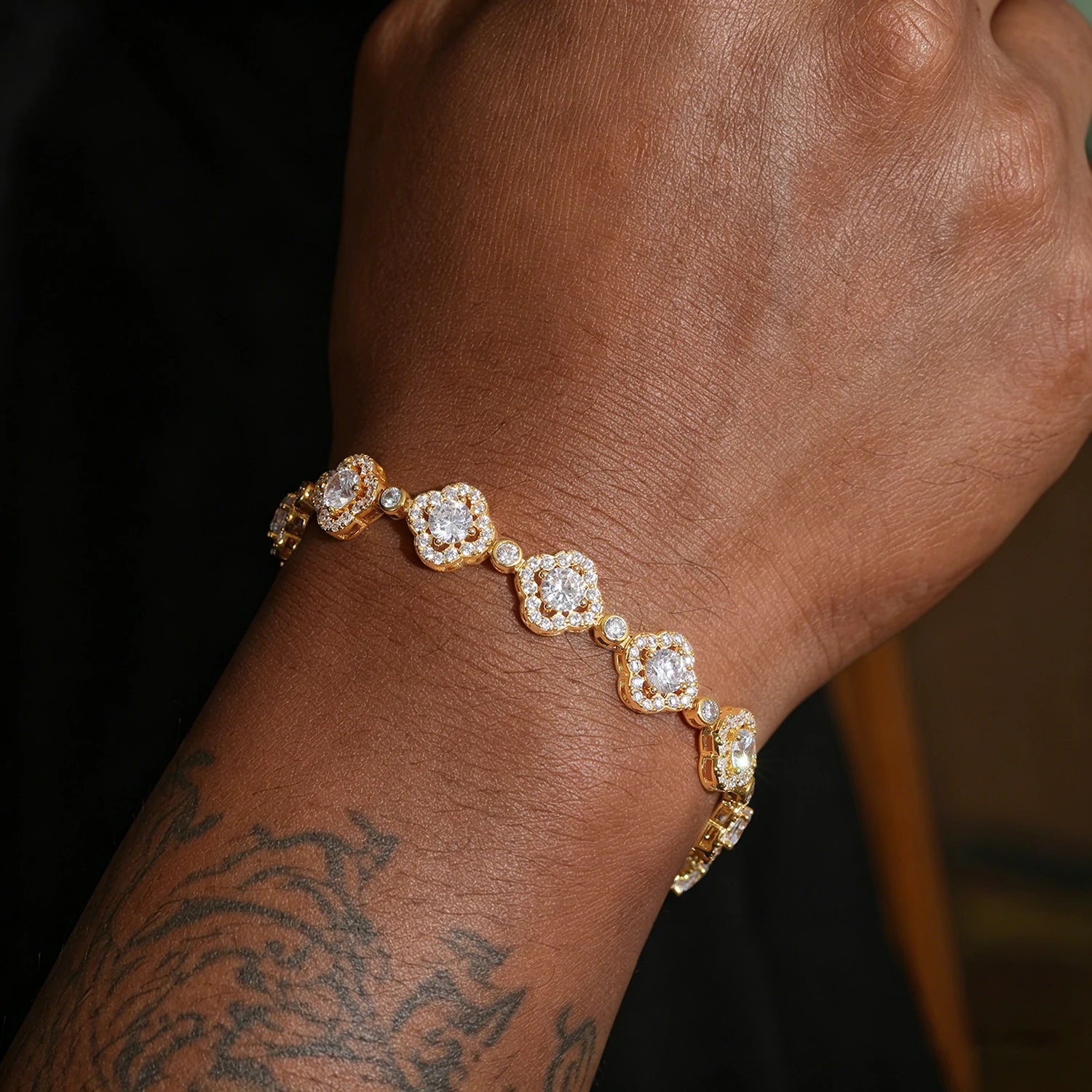10mm S925 Moissanite Halo Four-leaf Clover Tennis Bracelet