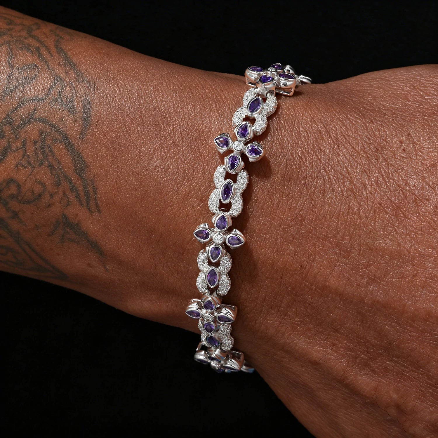 10mm S925 Moissanite Purple Four-leaf Clover Infinity Bracelet