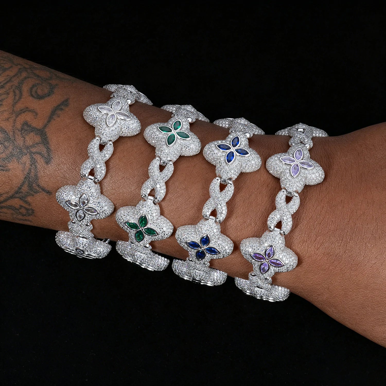 20mm S925 Moissanite Four Leaf Clover Infinity Link Bracelet