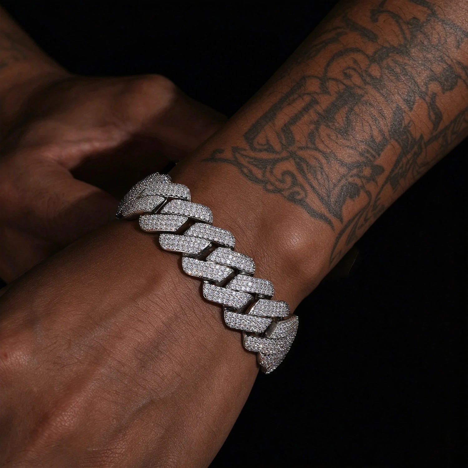 20mm S925 3 Row Moissanite Cuban Link Bracelet