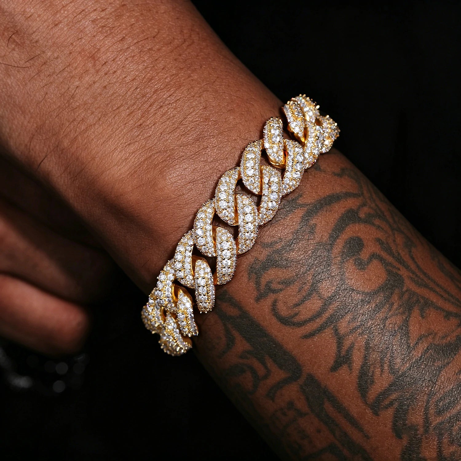 15mm S925 3 Rows Moissanite Bubble Cuban Link Bracelet
