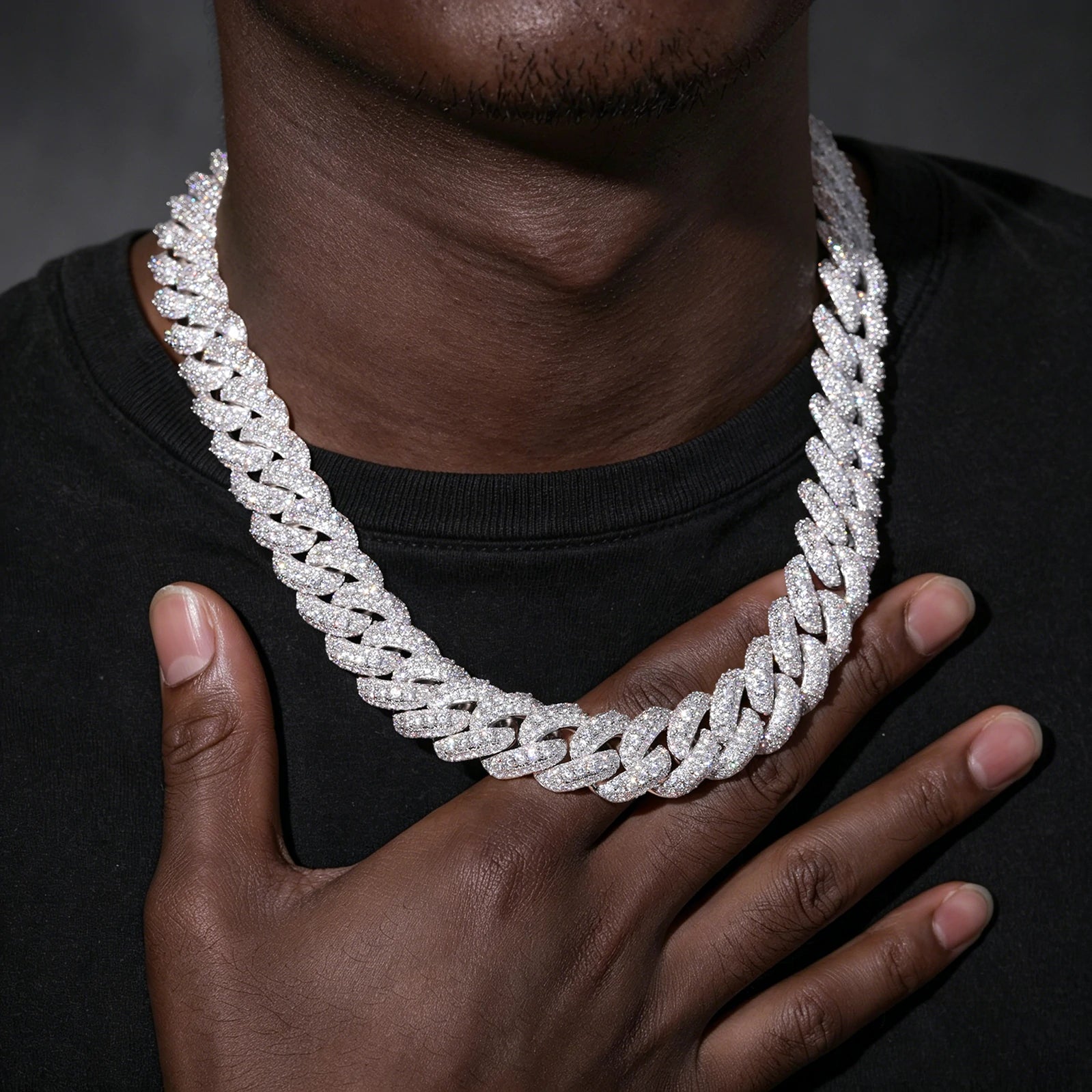 18mm S925 3 Rows Moissanite Bubble Cuban Link Chain