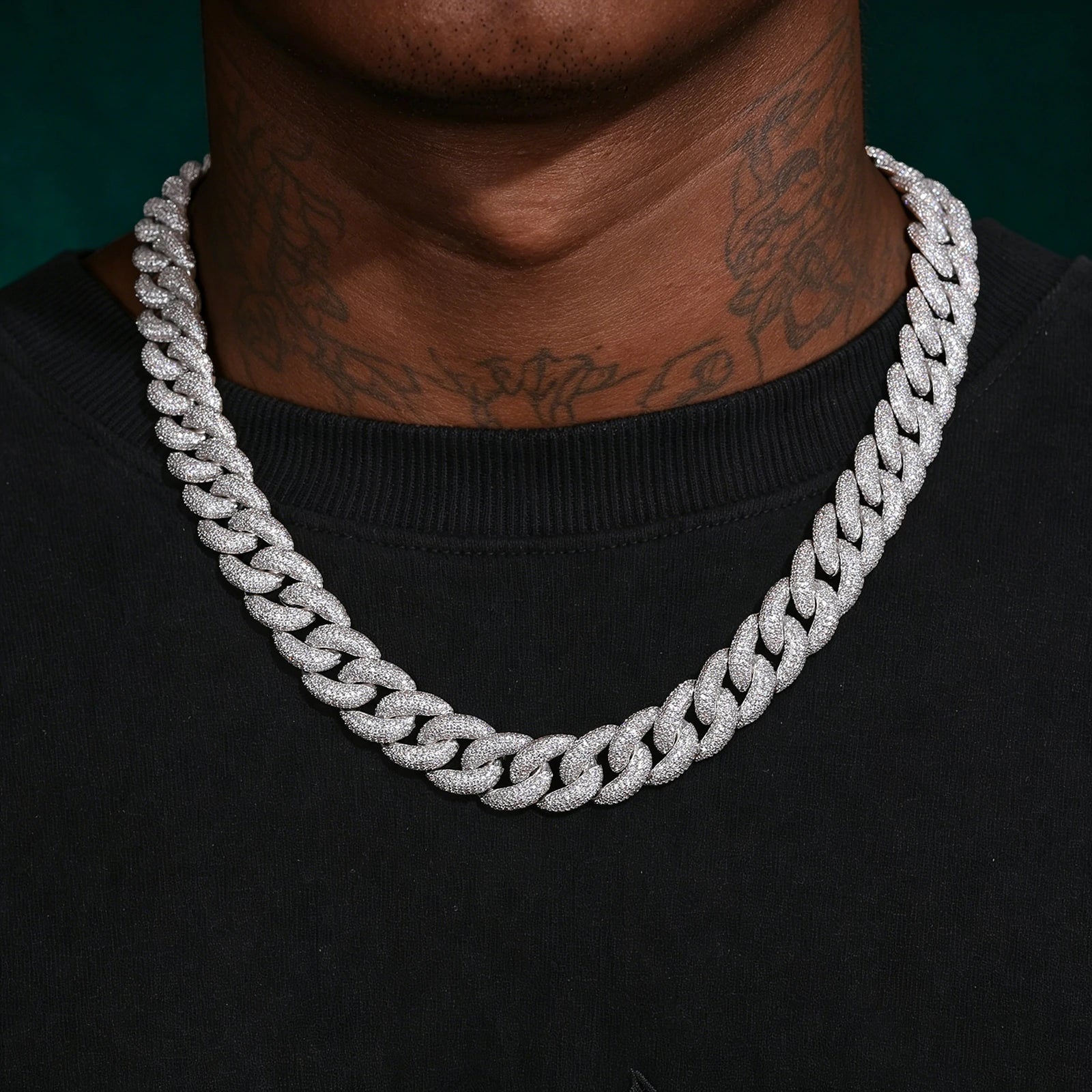 14mm S925 4 Rows Moissanite Curb Cuban Link Chain