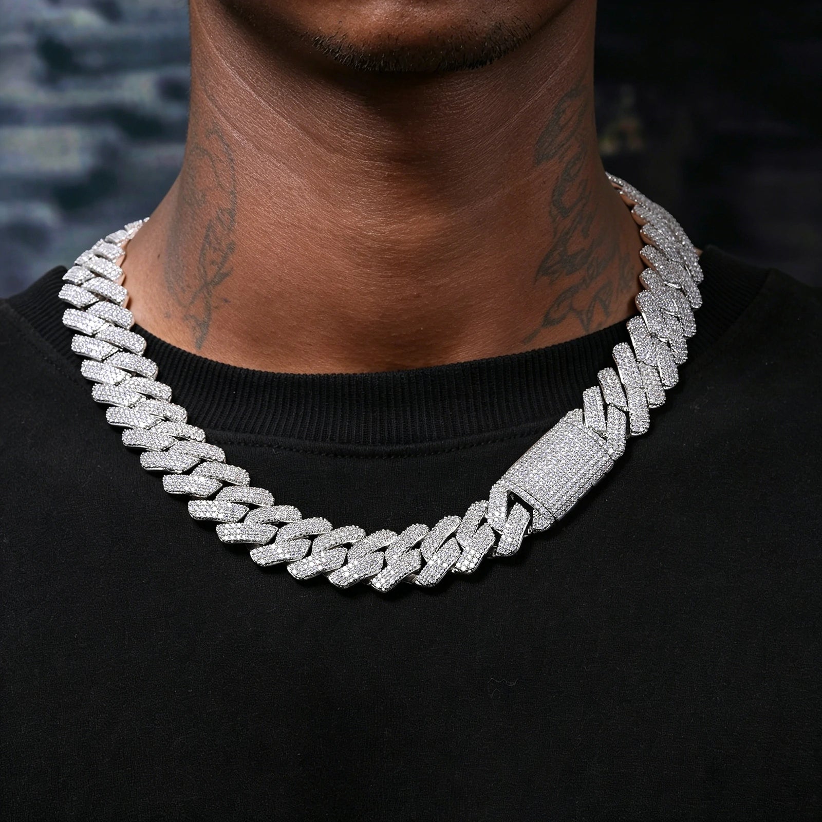 （CZ）20mm Prong 3 Row CZ Cuban Link Chain