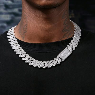 （CZ）20mm Prong 3 Row CZ Cuban Link Chain