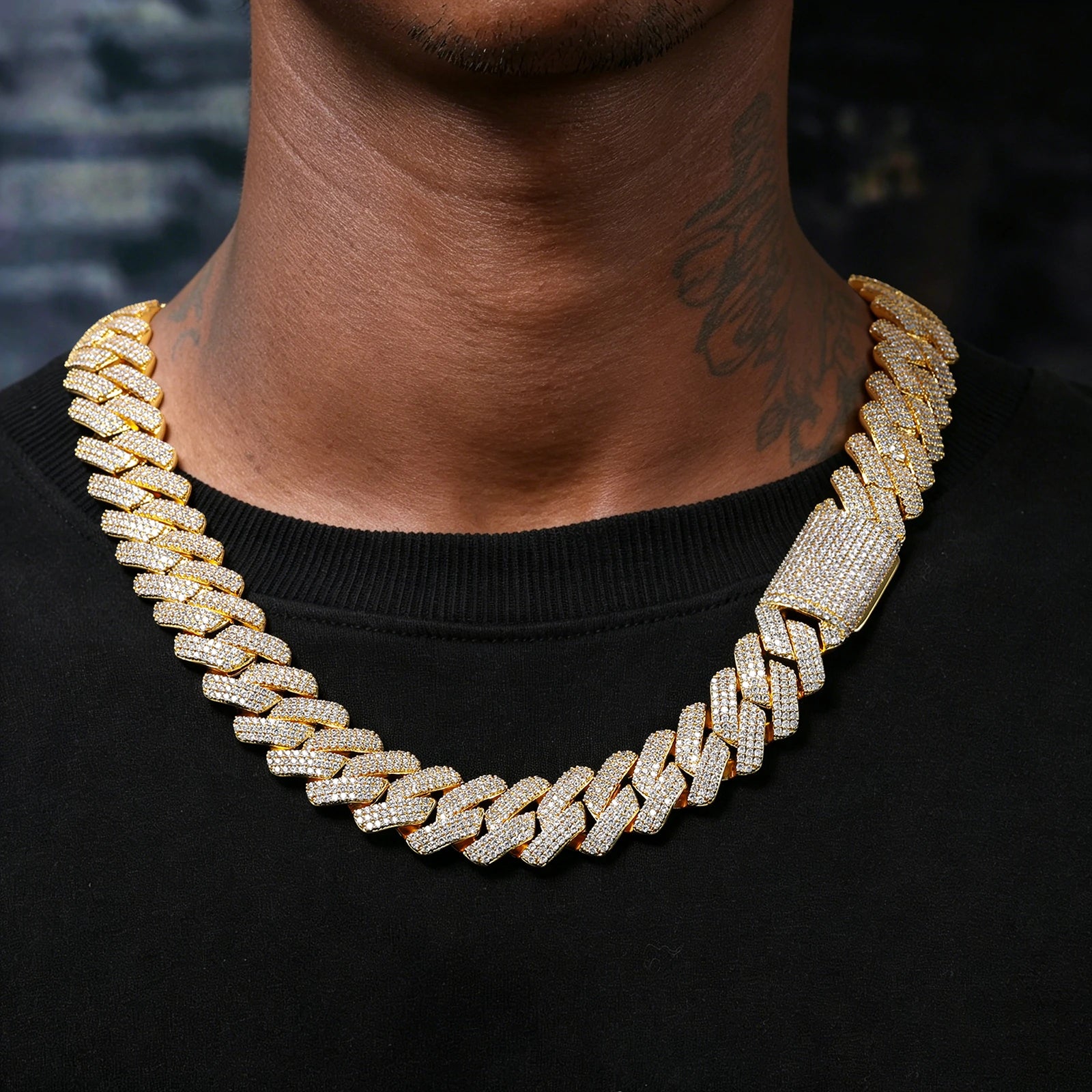 （CZ）20mm Prong 3 Row CZ Cuban Link Chain
