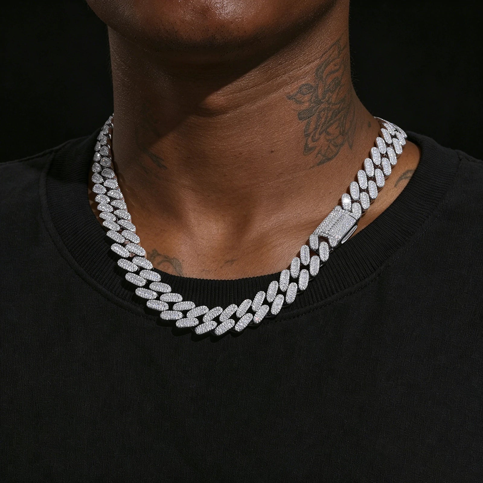 14mm S925 1 Row Baguette Moissanite Cuban Link Chain