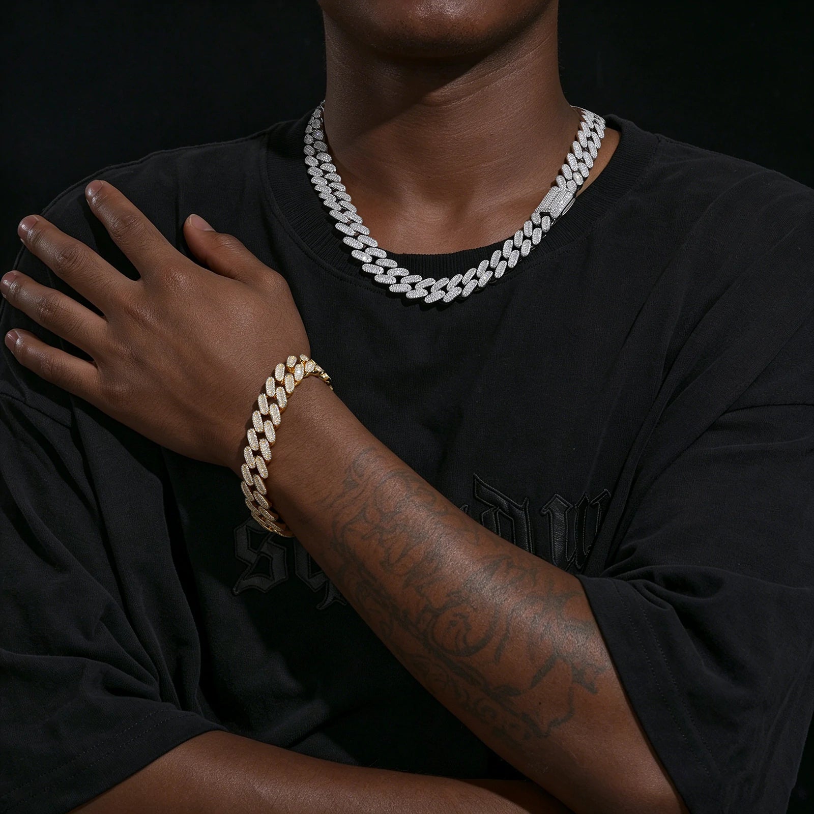 14mm S925 1 Row Baguette Moissanite Cuban Link Chain