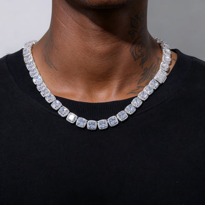 （CZ）10mm Prong Cushion Cut CZ Halo Tennis Chain