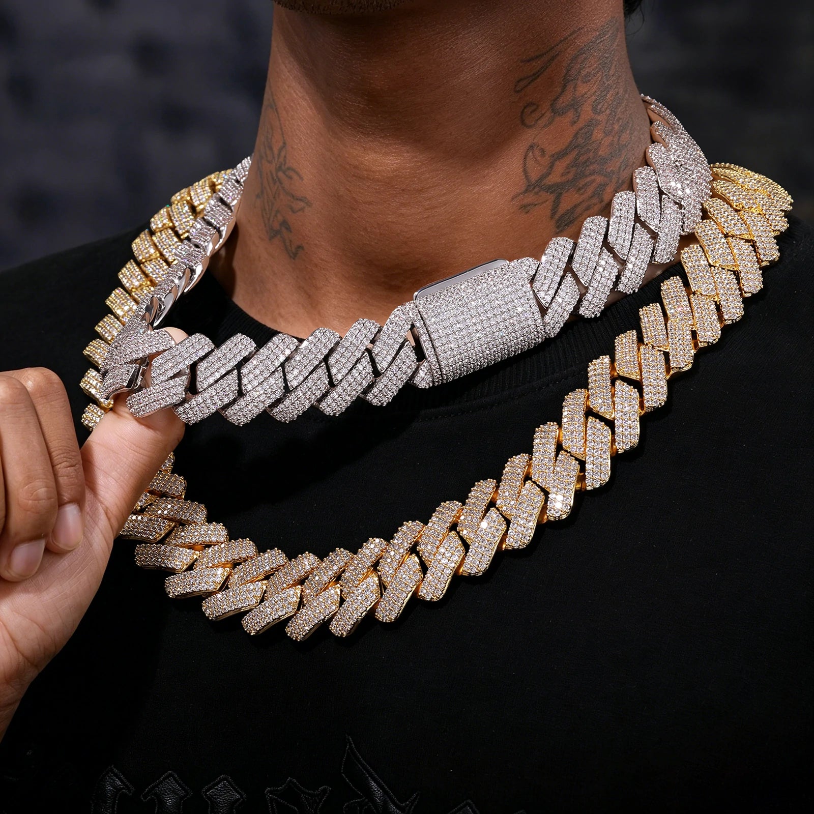 （CZ）25mm Prong 3 Rows CZ Cuban Link Chain