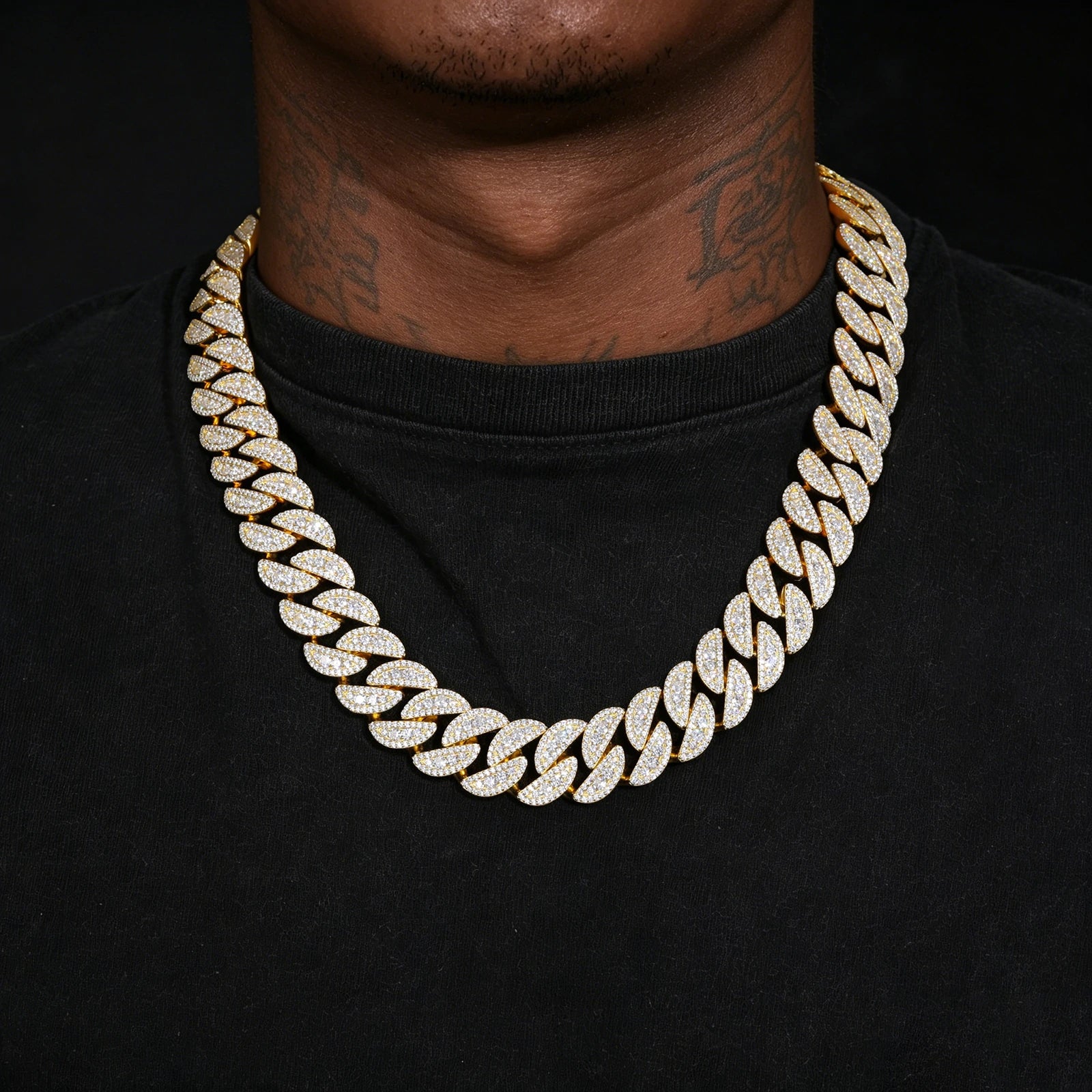 18mm S925 3 Rows Moissanite Round Cuban Link Chain