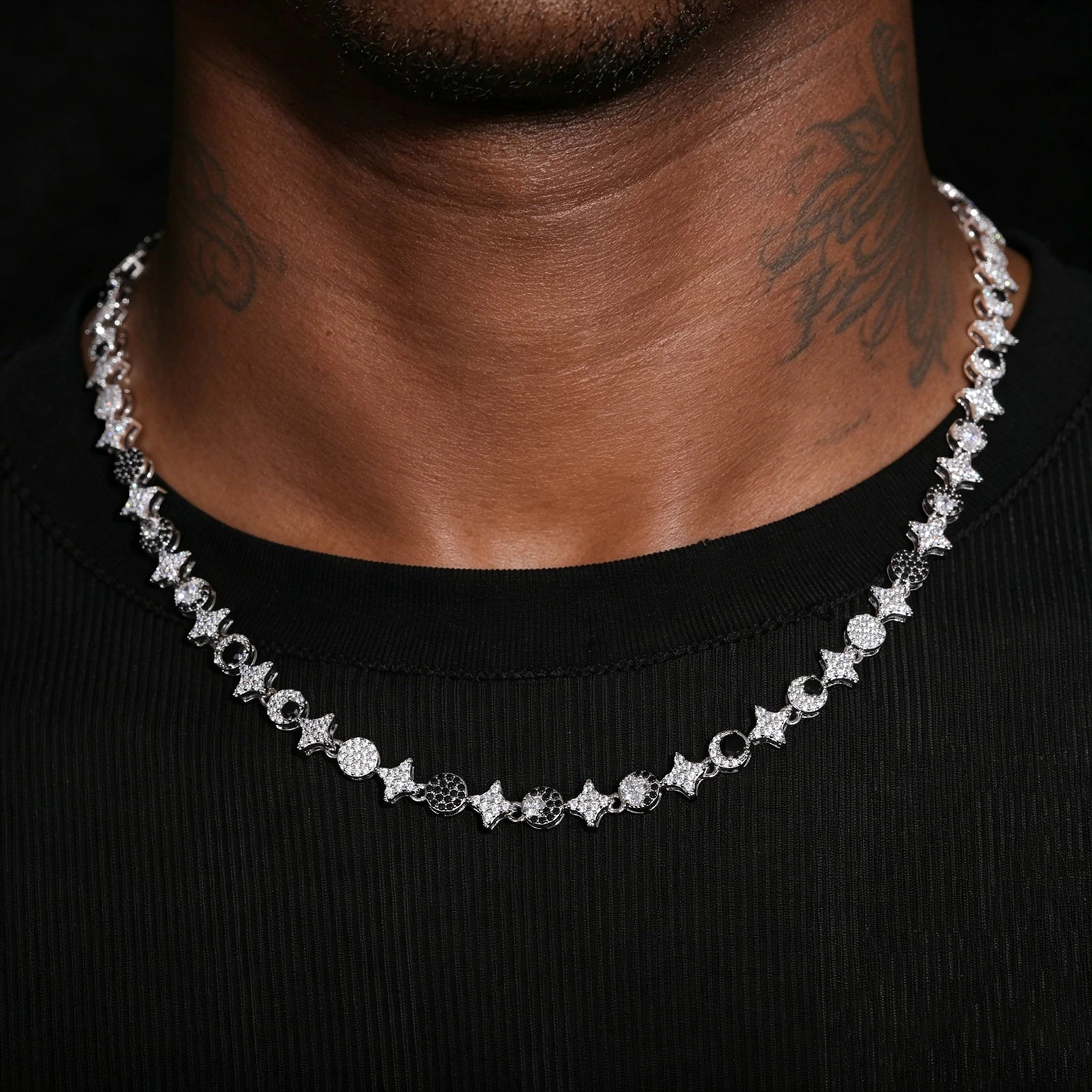 8mm S925 Moissanite Sun Moon Star Sign Link Chain
