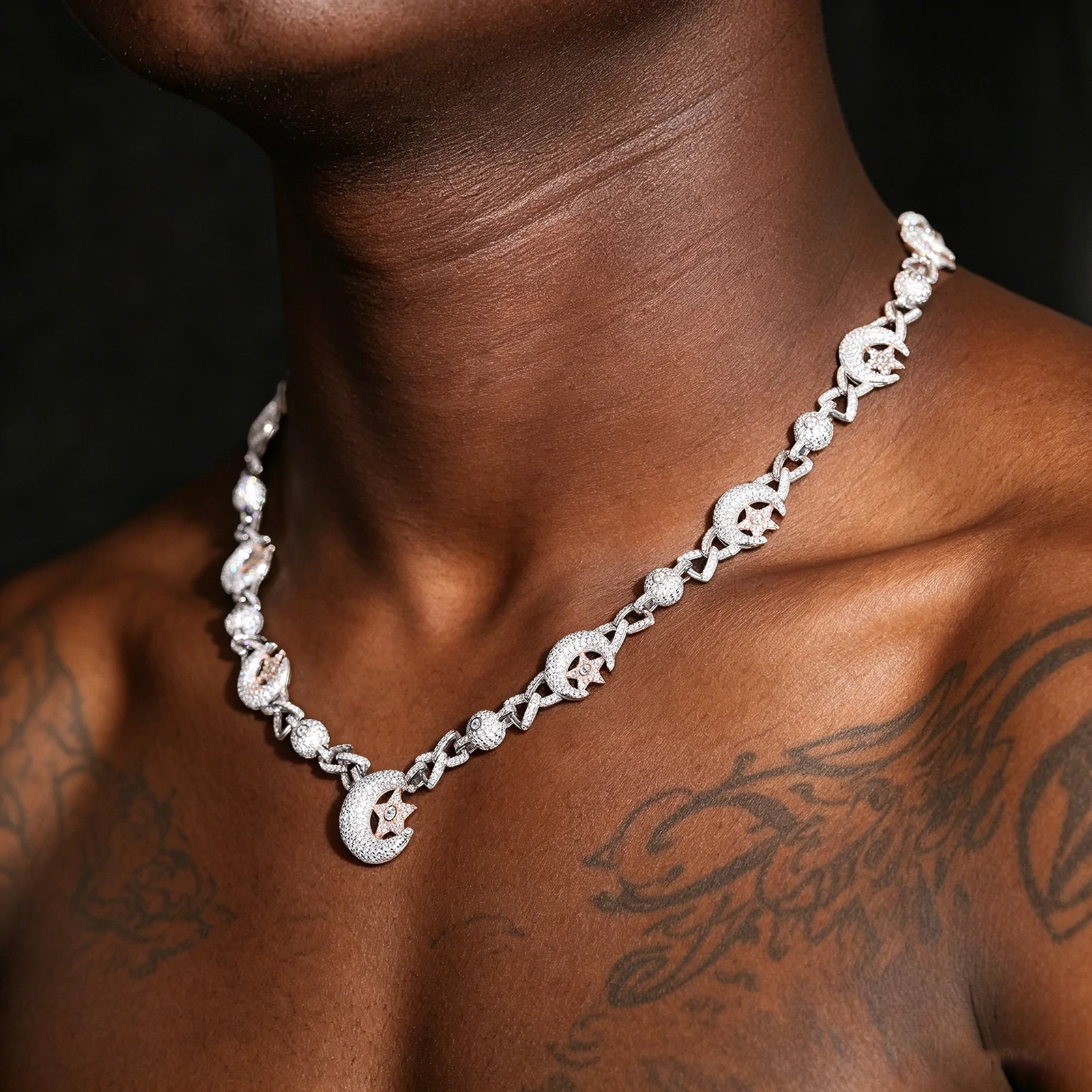 18.5mm S925 Moissanite Sun Moon Elf Ball Link Chain