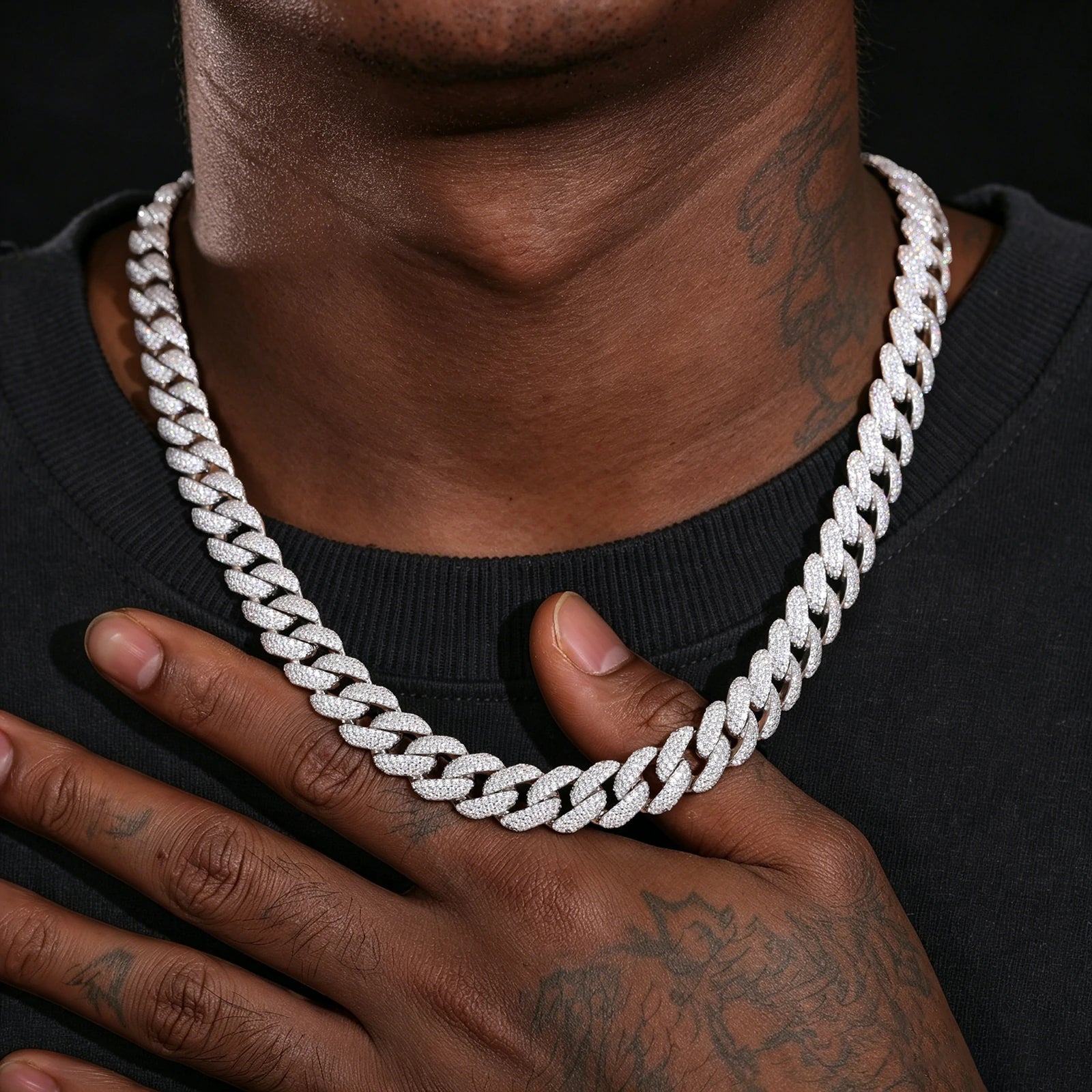 12mm S925 Micro 3 Rows Moissanite Cuban Link Chain
