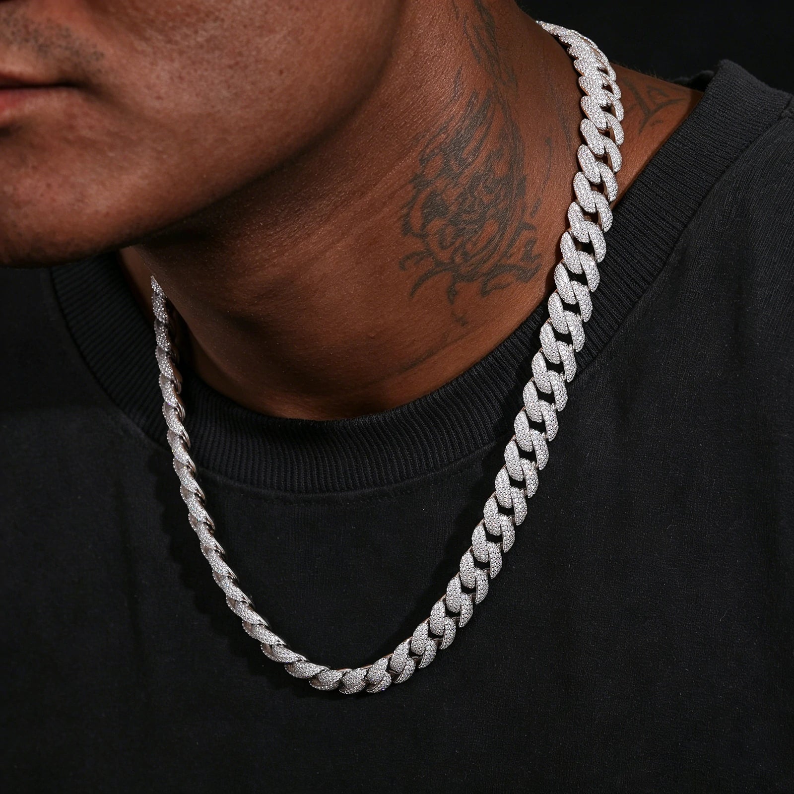 12mm S925 Micro 3 Rows Moissanite Cuban Link Chain