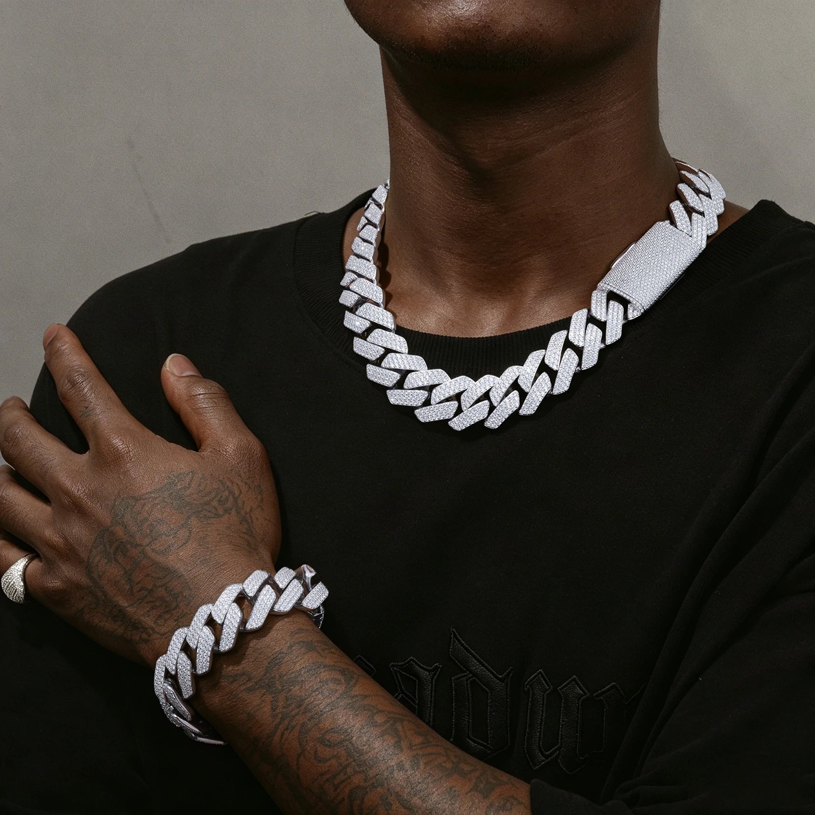 22mm S925 3 Rows Moissanite Rhombus Cuban Link Chain