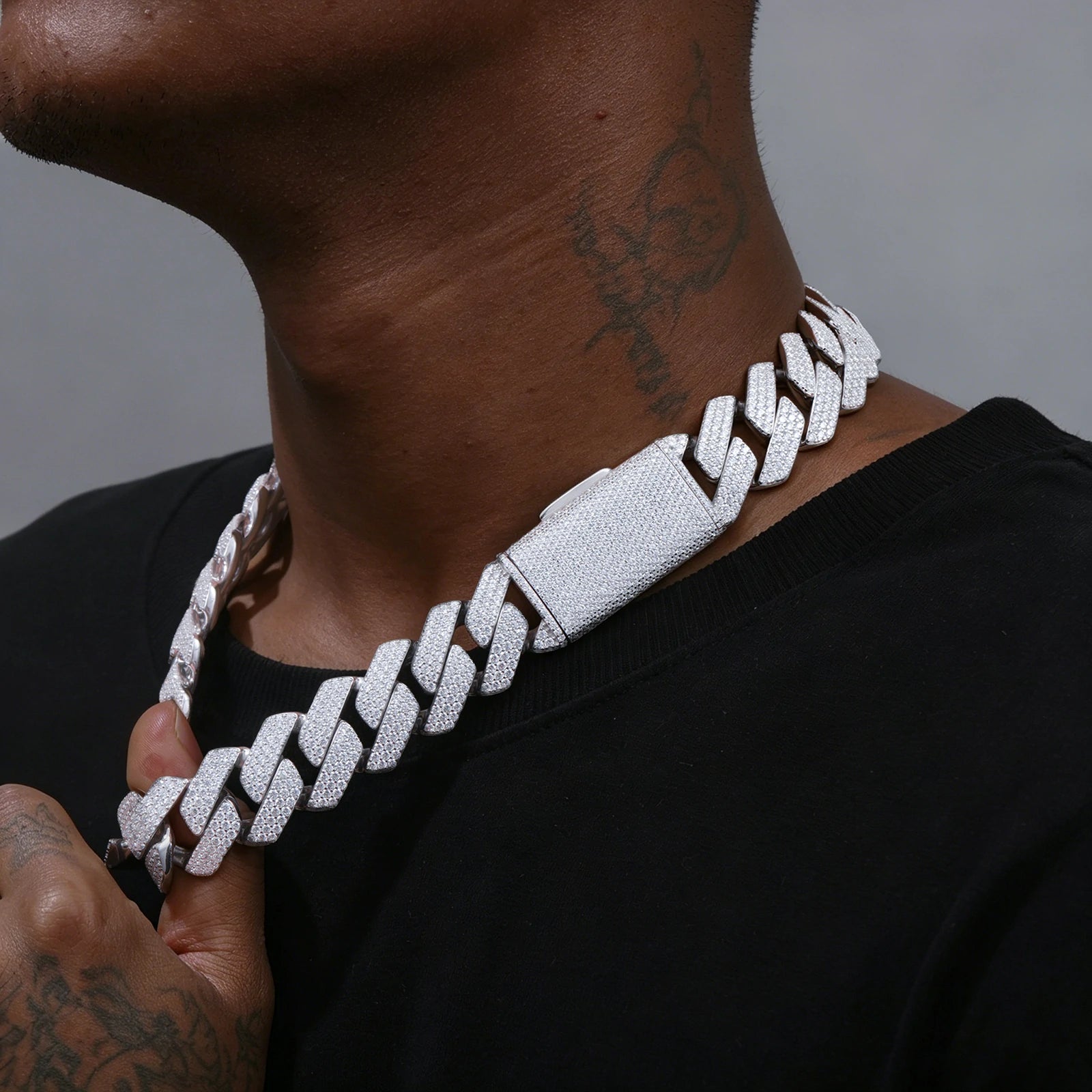 22mm S925 3 Rows Moissanite Rhombus Cuban Link Chain
