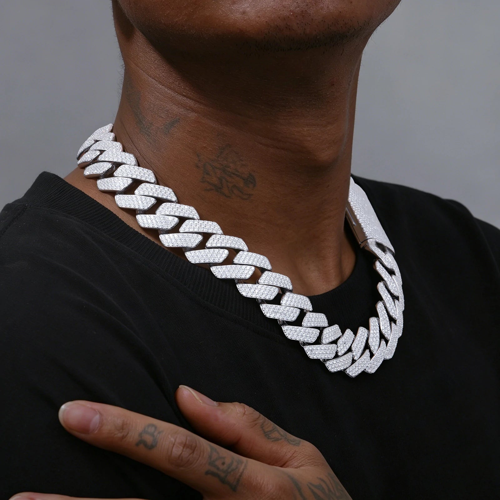 22mm S925 3 Rows Moissanite Rhombus Cuban Link Chain